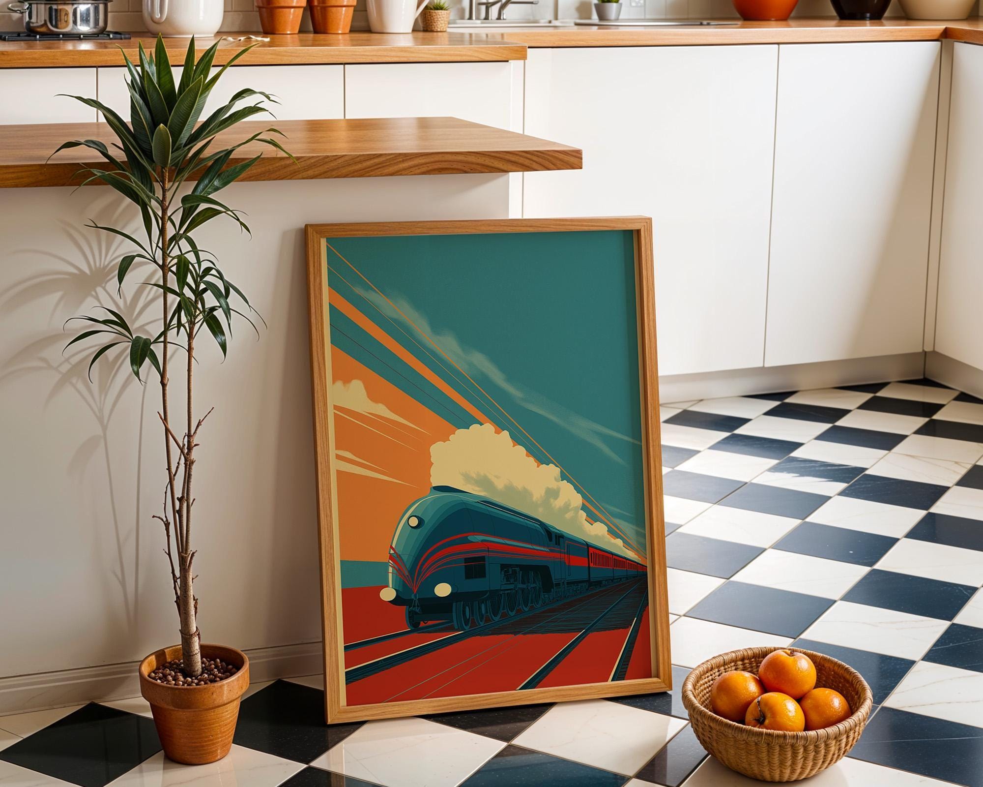 Vintage Locomotive Art Deco Train Wall Art by The Wall Art Studio