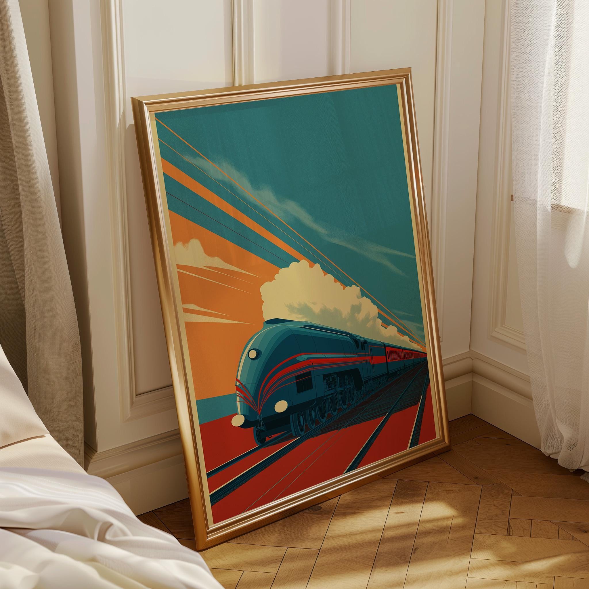 Vintage Locomotive Art Deco Train Wall Art by The Wall Art Studio