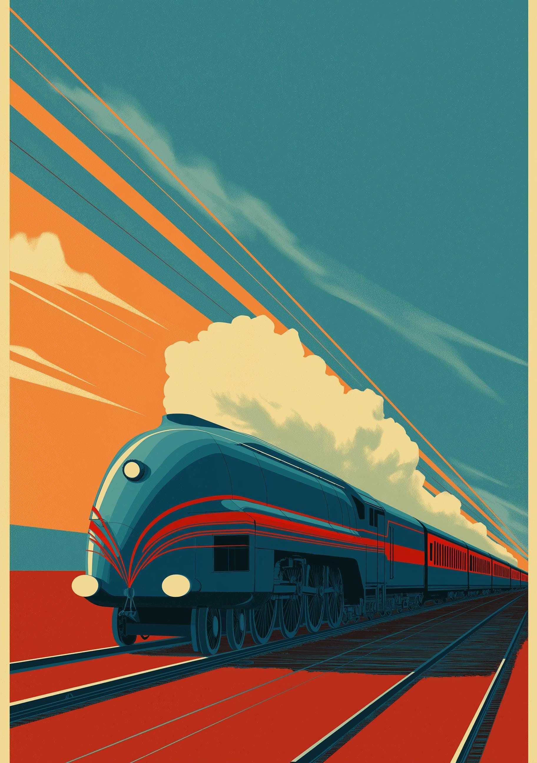 Vintage Locomotive Art Deco Train Wall Art by The Wall Art Studio