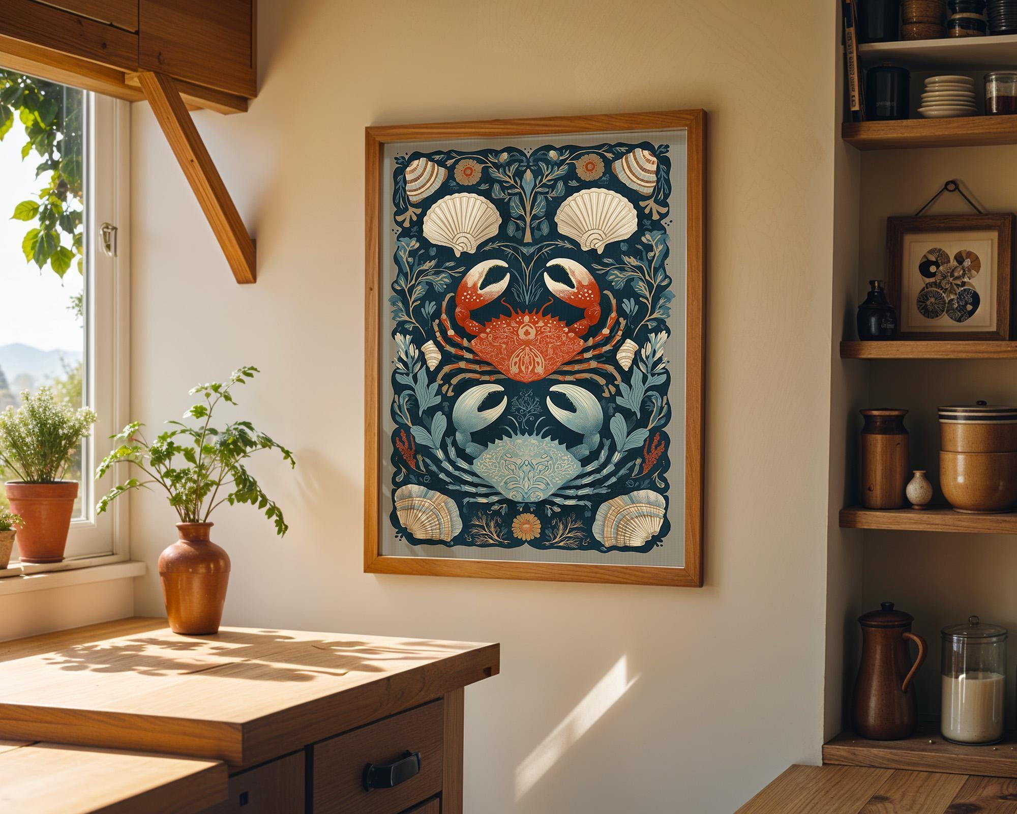 Coastal Crab Nautical Folk Beach House Shell and Sea Life Wall Art