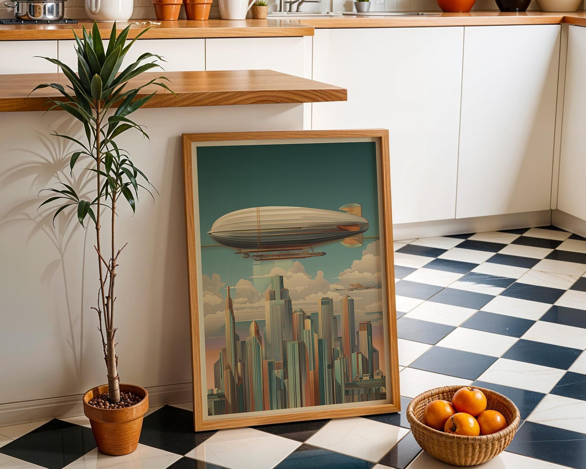 Art Deco Airship Vintage Sci Fi Zephyr Over City Wall Art by The Wall Art Studio