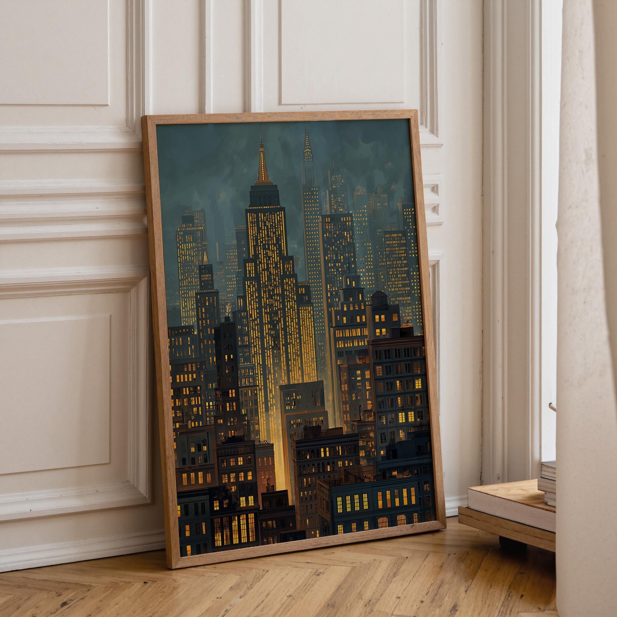 New York City Skyline Night Lights Modern Cityscape Wall Art