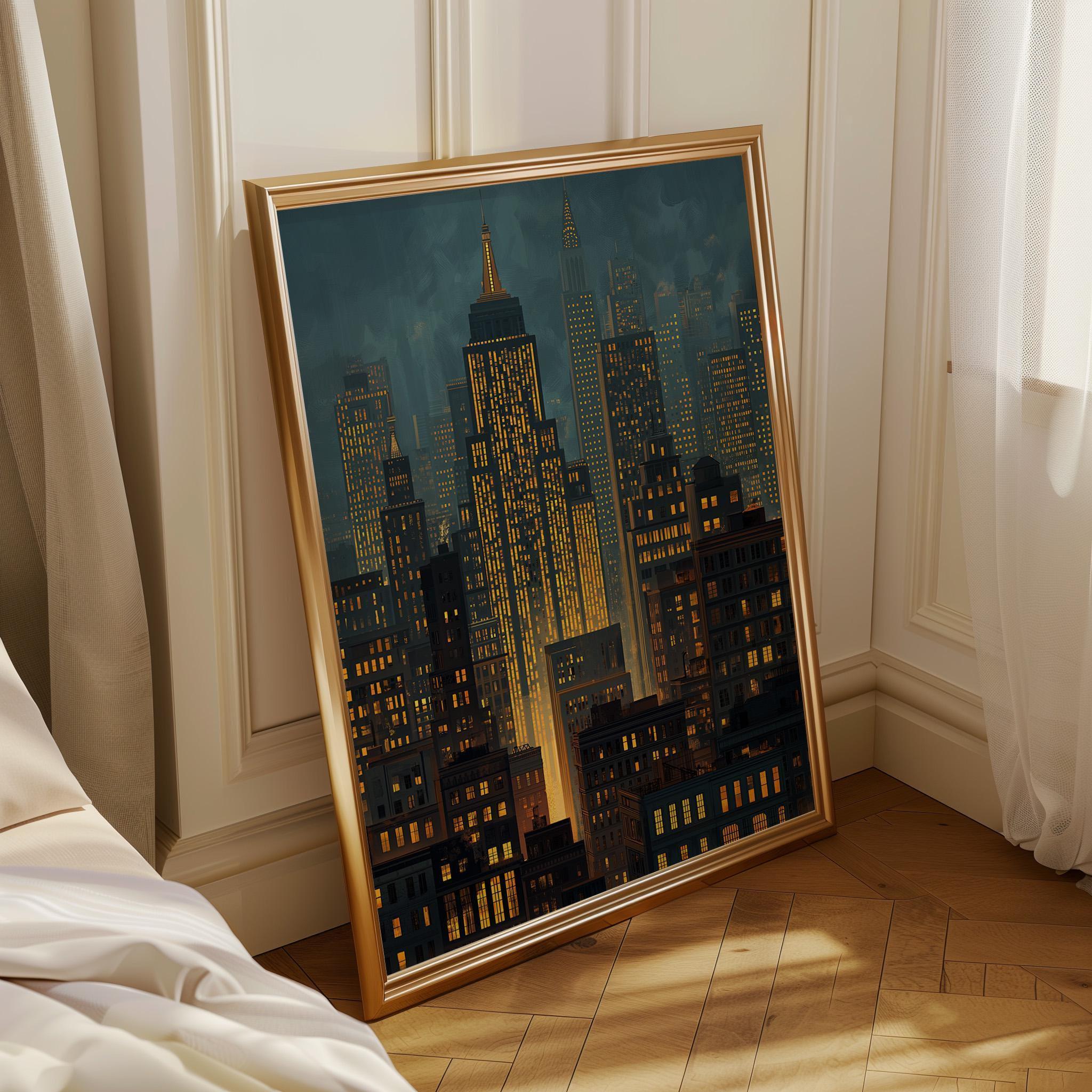 New York City Skyline Night Lights Modern Cityscape Wall Art