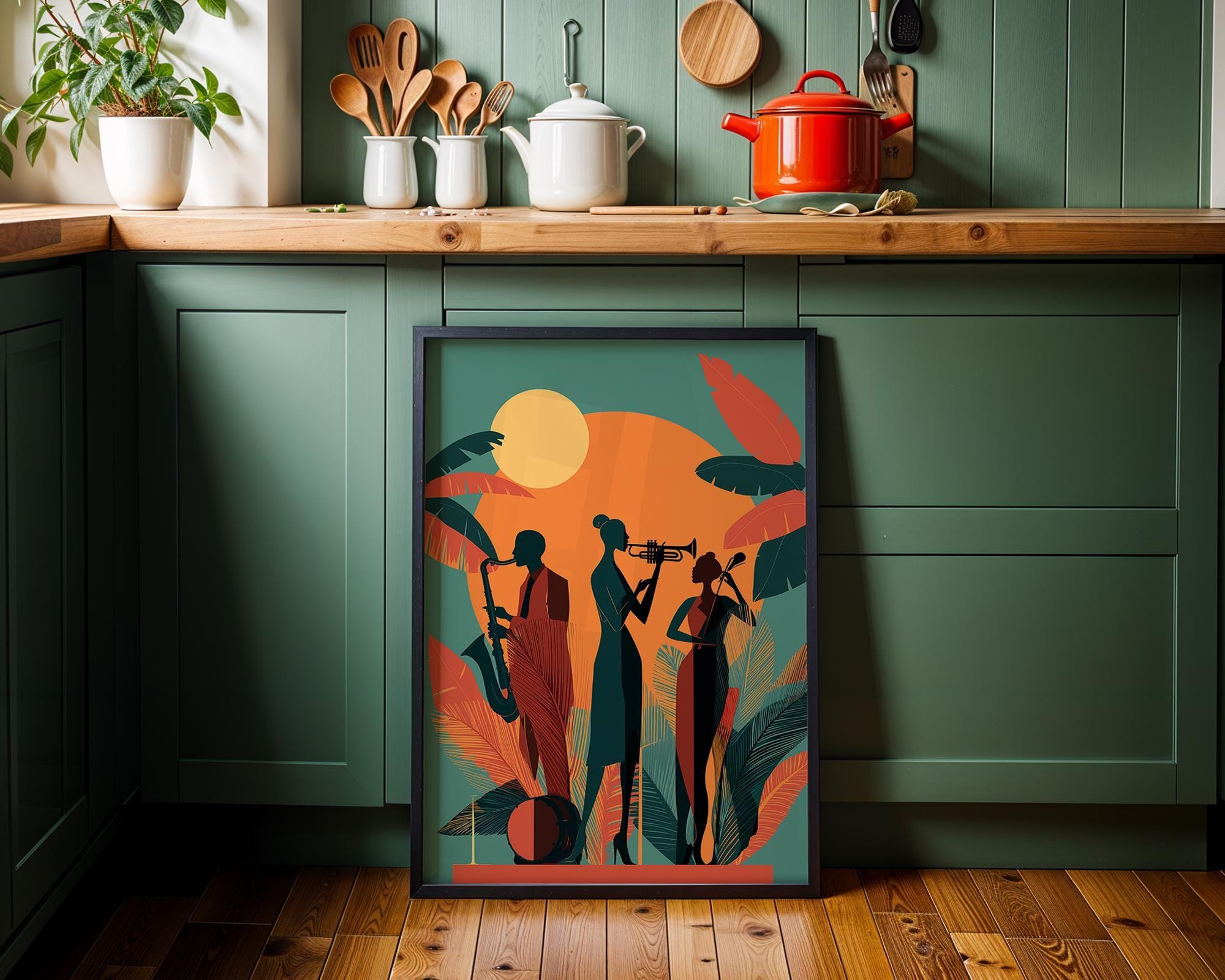 Art Deco Jazz Band Tropical Mid Century Music Wall Art by The Wall Art Studio