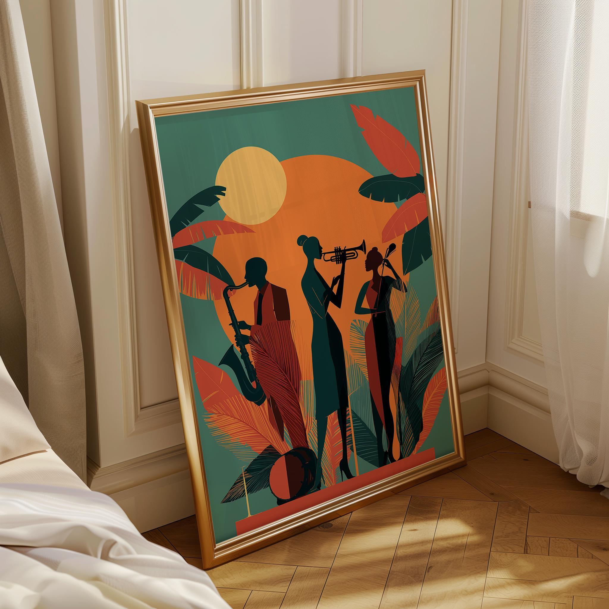 Art Deco Jazz Band Tropical Mid Century Music Wall Art by The Wall Art Studio