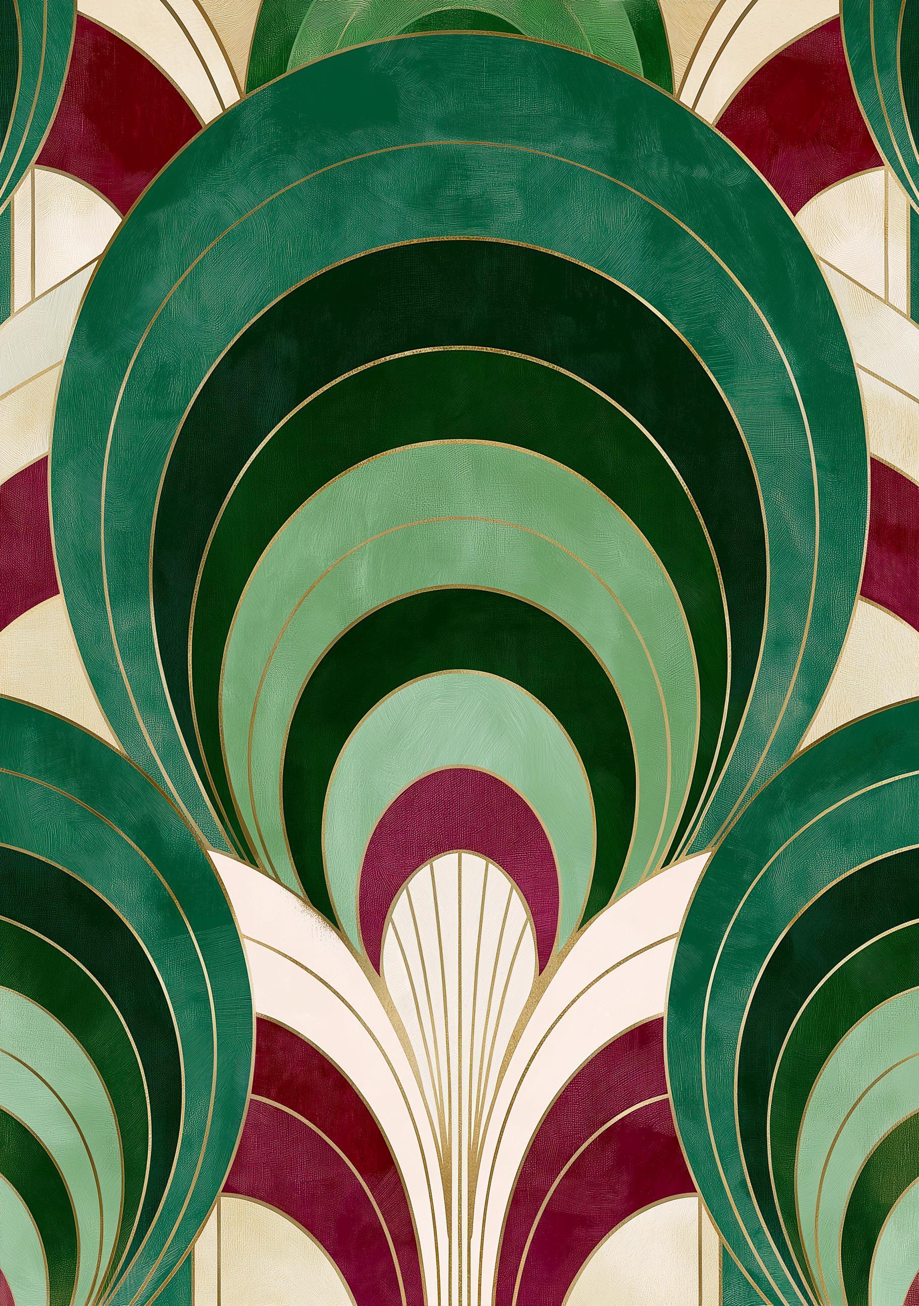 Geometric Gold & Burgundy Abstract Art Deco Emerald Arch Wall Art by The Wall Art Studio
