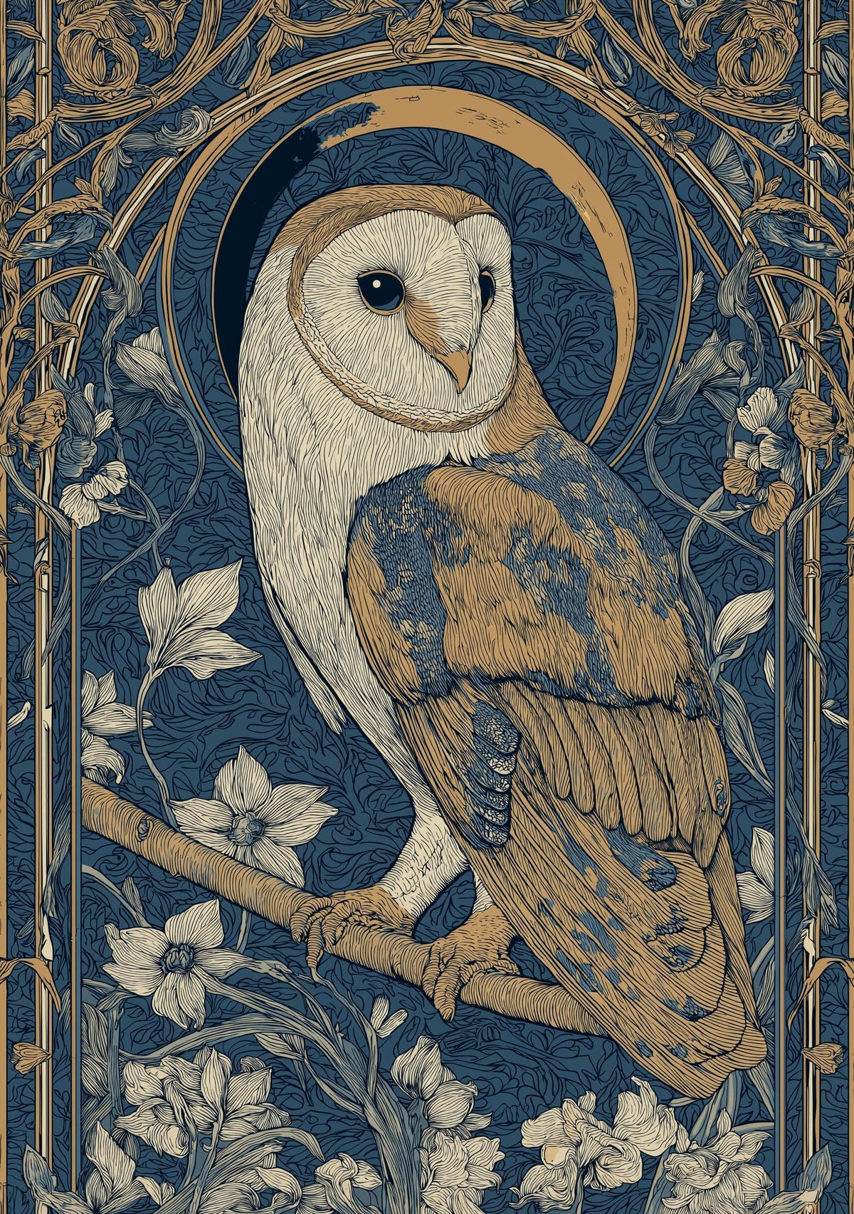 Art Nouveau Barn Owl William Morris Style Dark Academia Wall Art