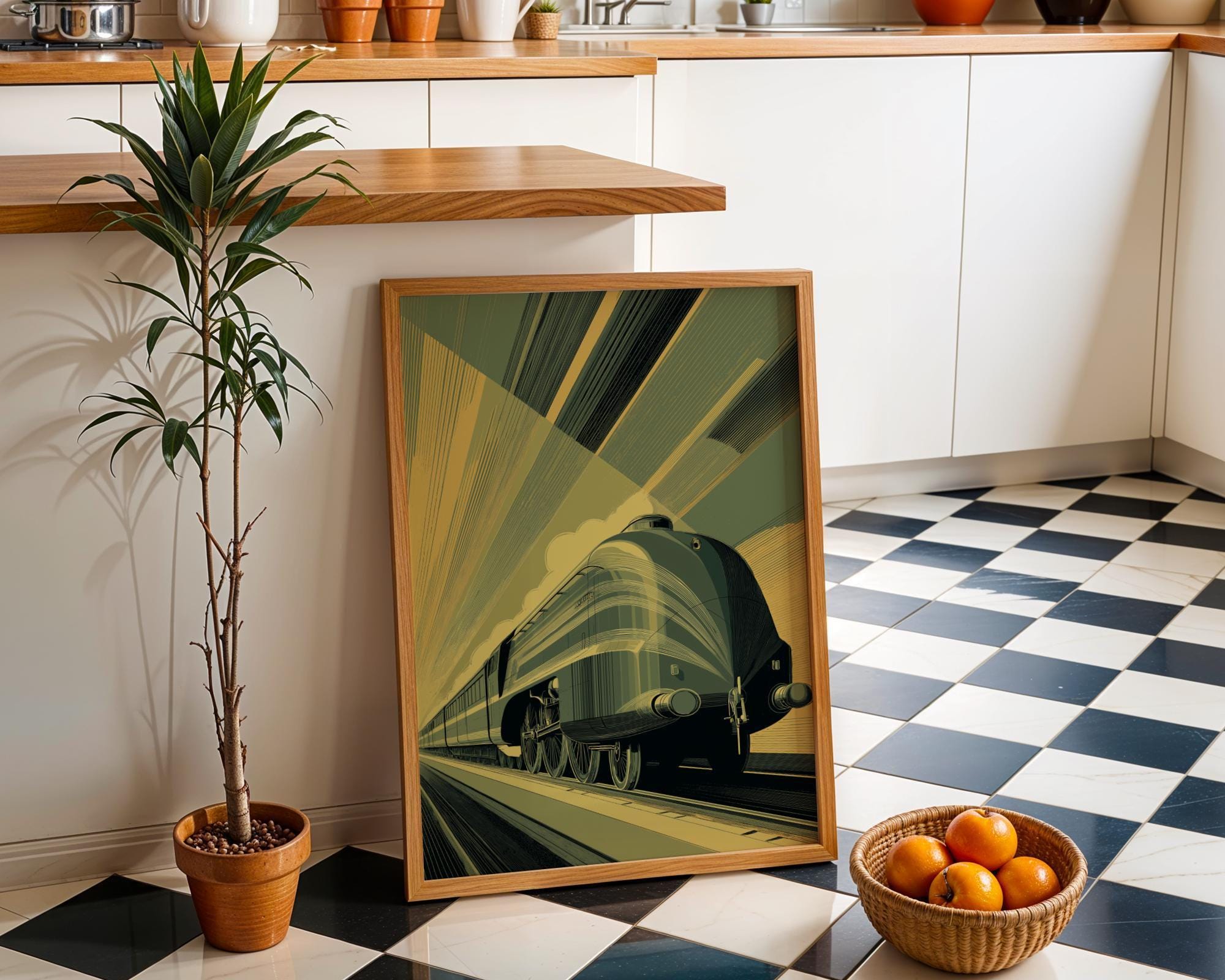 Art Deco Vintage Locomotive Streamline Railway Train Wall Art by The Wall Art Studio