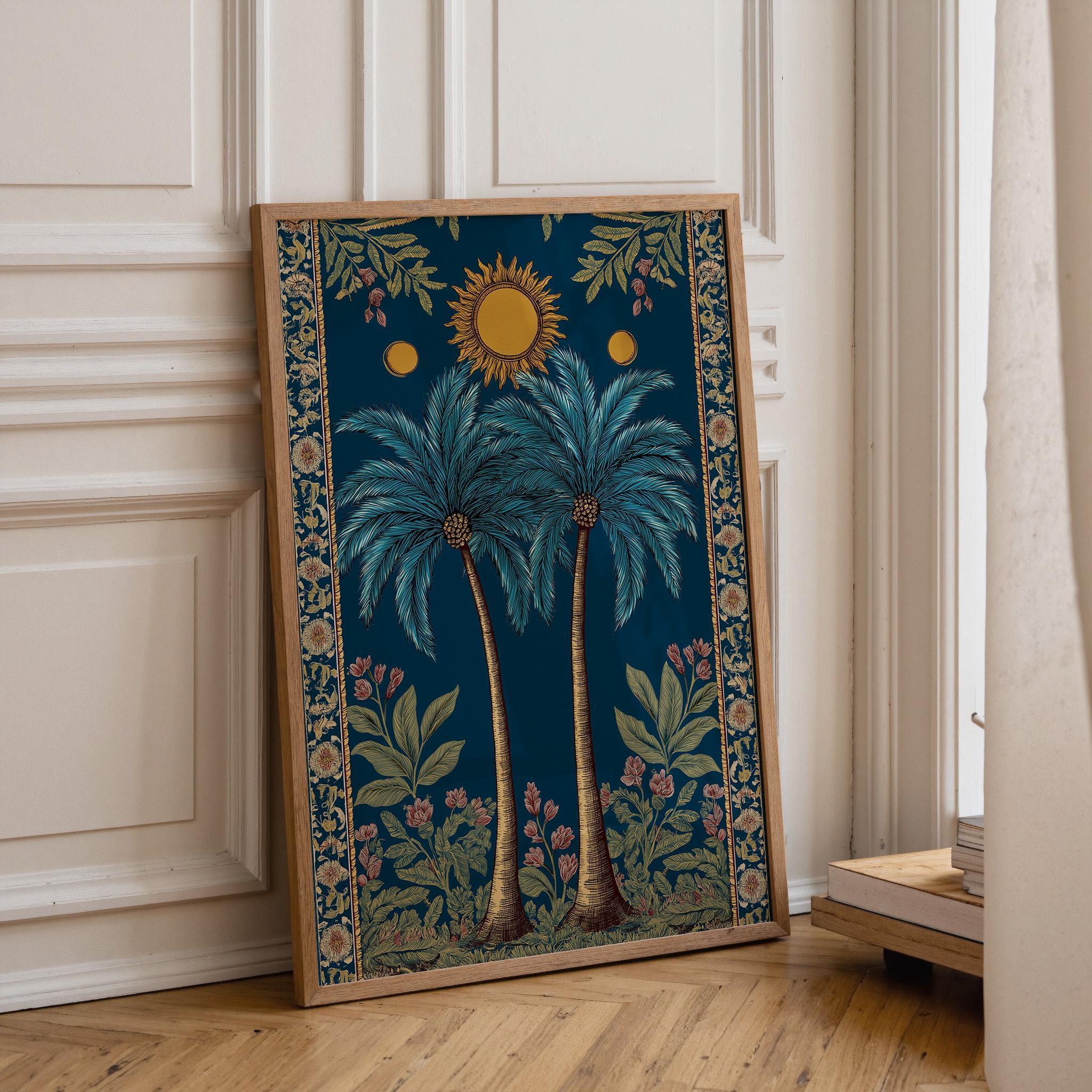 Palm Tree Sun Tropical Celestial Art Nouveau Wall Art by The Wall Art Studio
