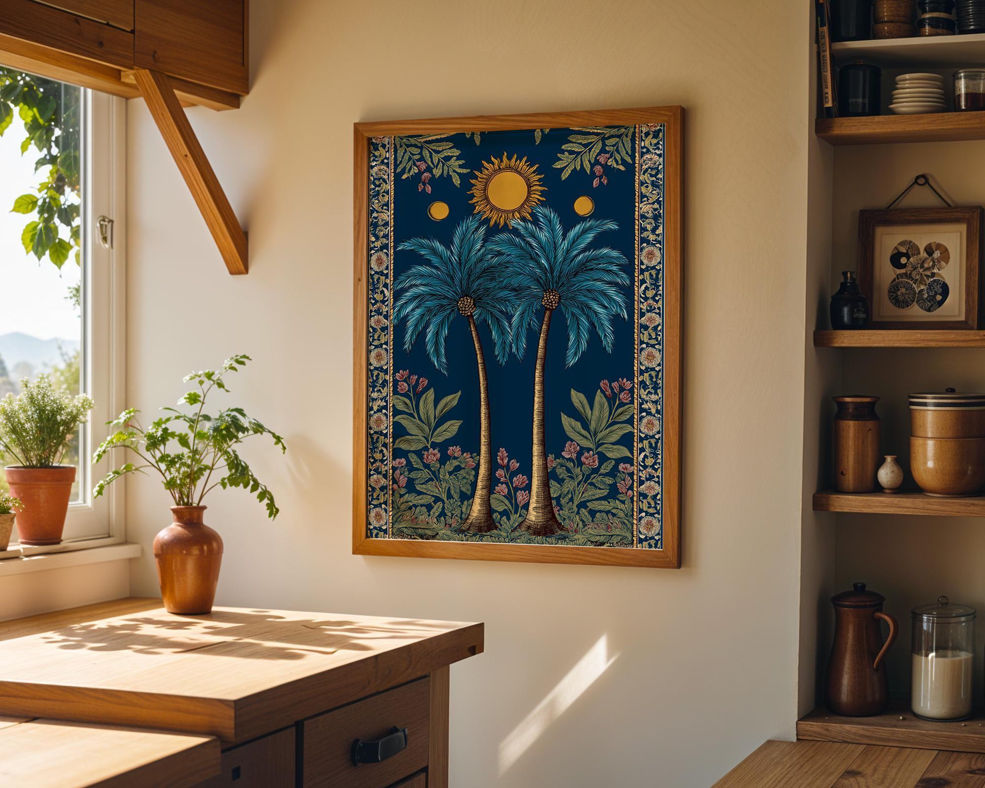 Palm Tree Sun Tropical Celestial Art Nouveau Wall Art by The Wall Art Studio
