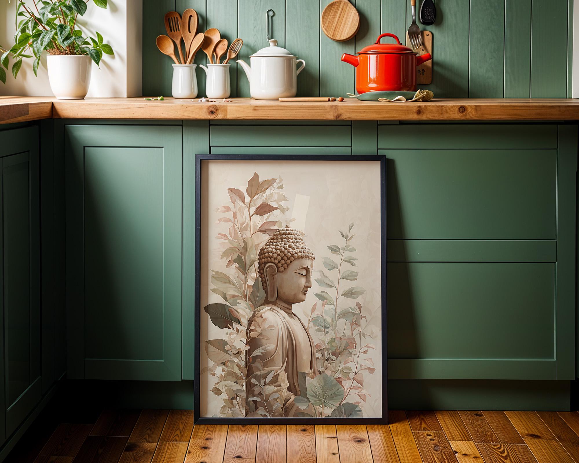 Buddha Wall Art Print, Botanical Buddhist, Calm Meditation Décor, Neutral Spiritual Home Art