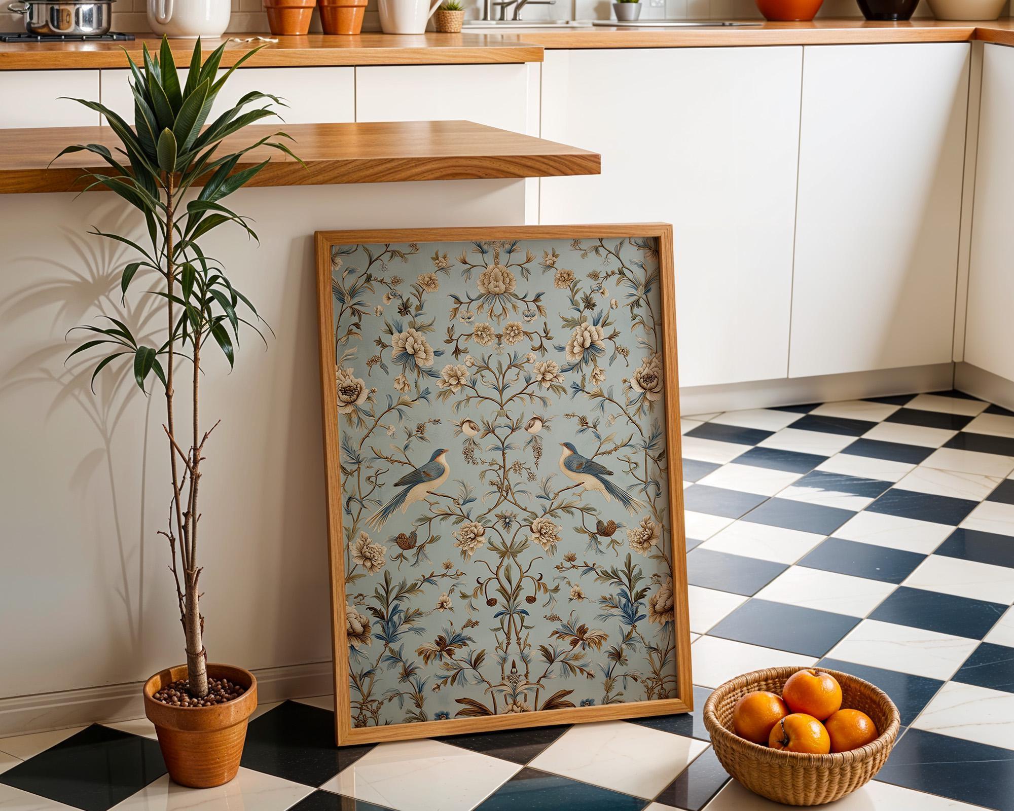 Chinoiserie Bird Blue & Gold Floral Elegant Botanical Asian Wall Art by The Wall Art Studio - physical