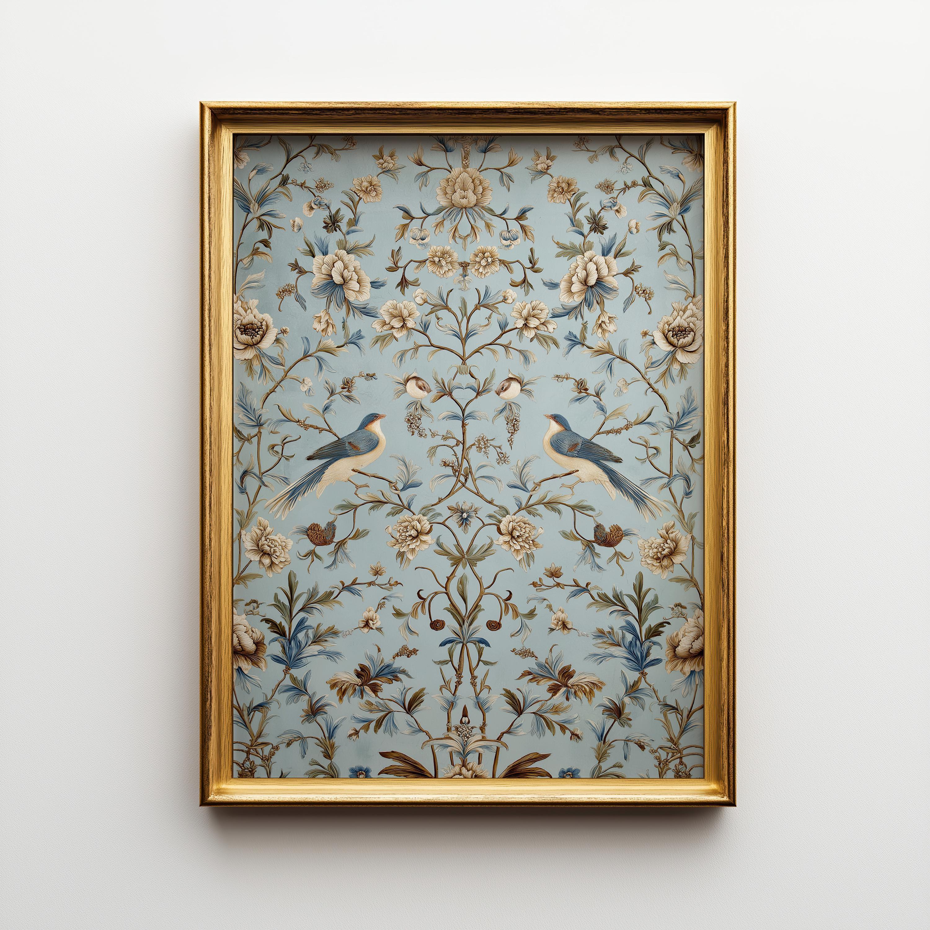 Chinoiserie Bird Blue & Gold Floral Elegant Botanical Asian Wall Art by The Wall Art Studio - physical