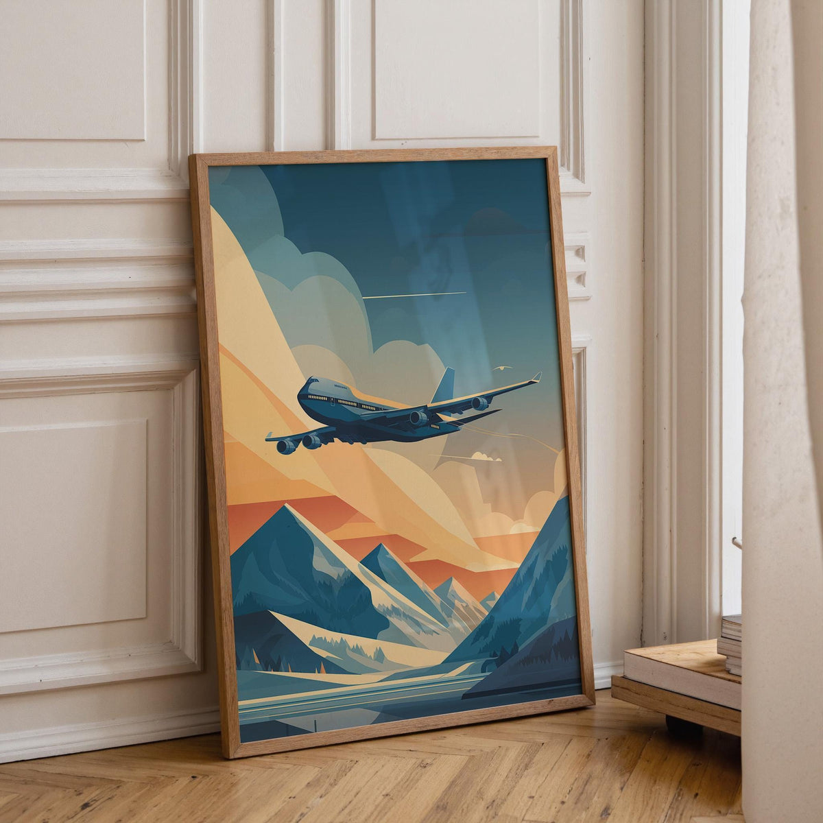 Mid Century Modern Airplane Mountain Landscape Wall Art by The Wall Art Studio
