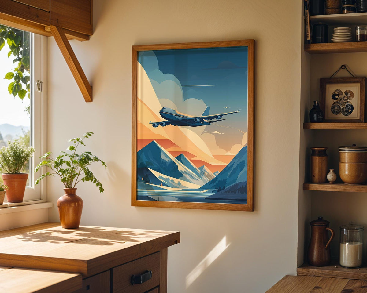 Mid Century Modern Airplane Mountain Landscape Wall Art by The Wall Art Studio