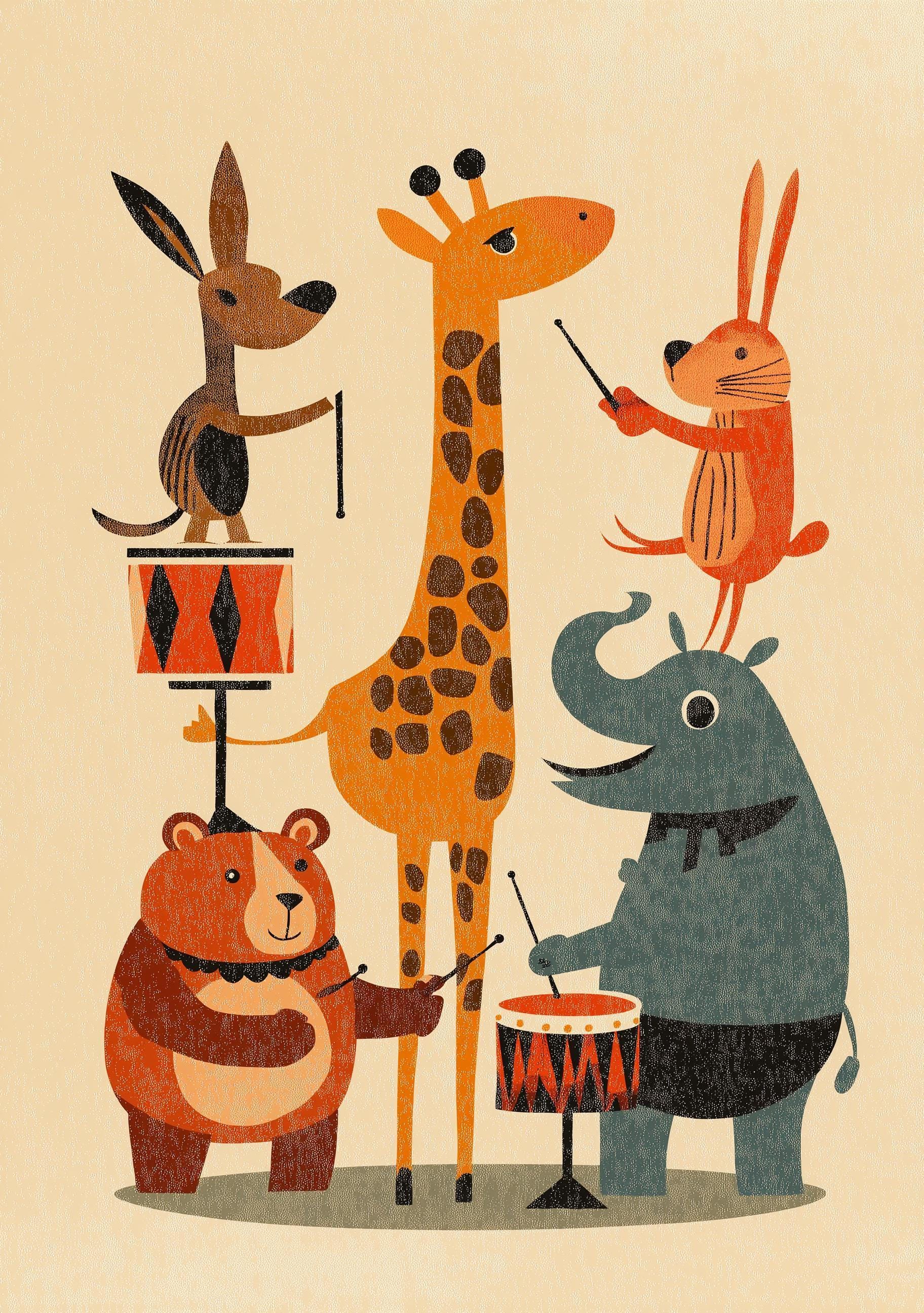Mid Century Animal Band Retro Safari Nursery Wall Art by The Wall Art Studio