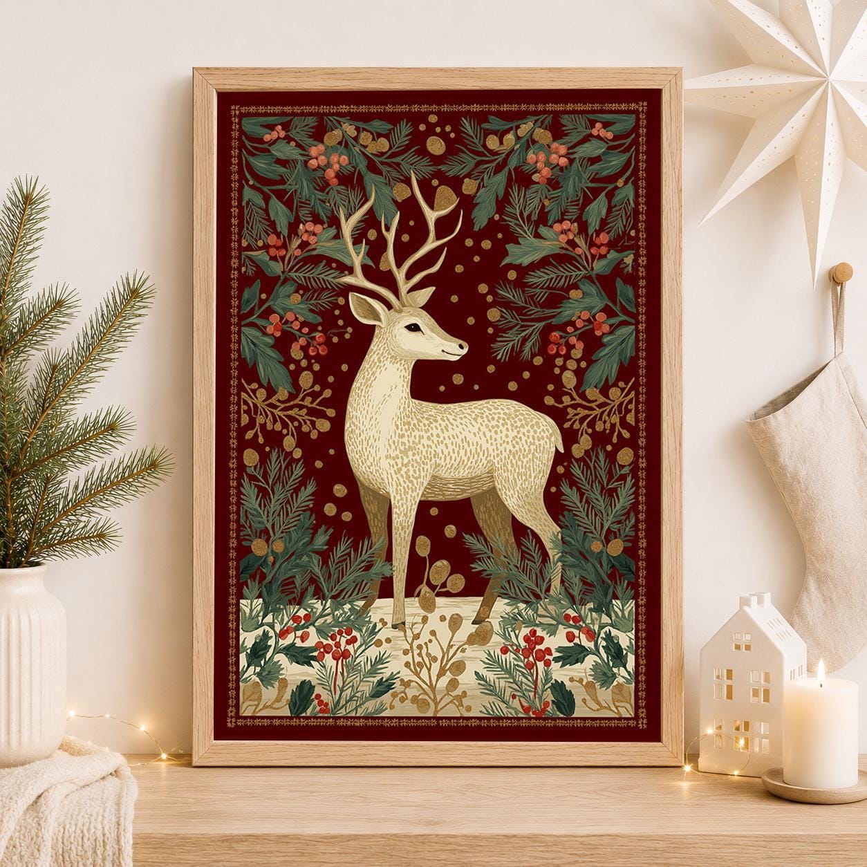Scandinavian Christmas Reindeer Wall Art by The Wall Art Studio