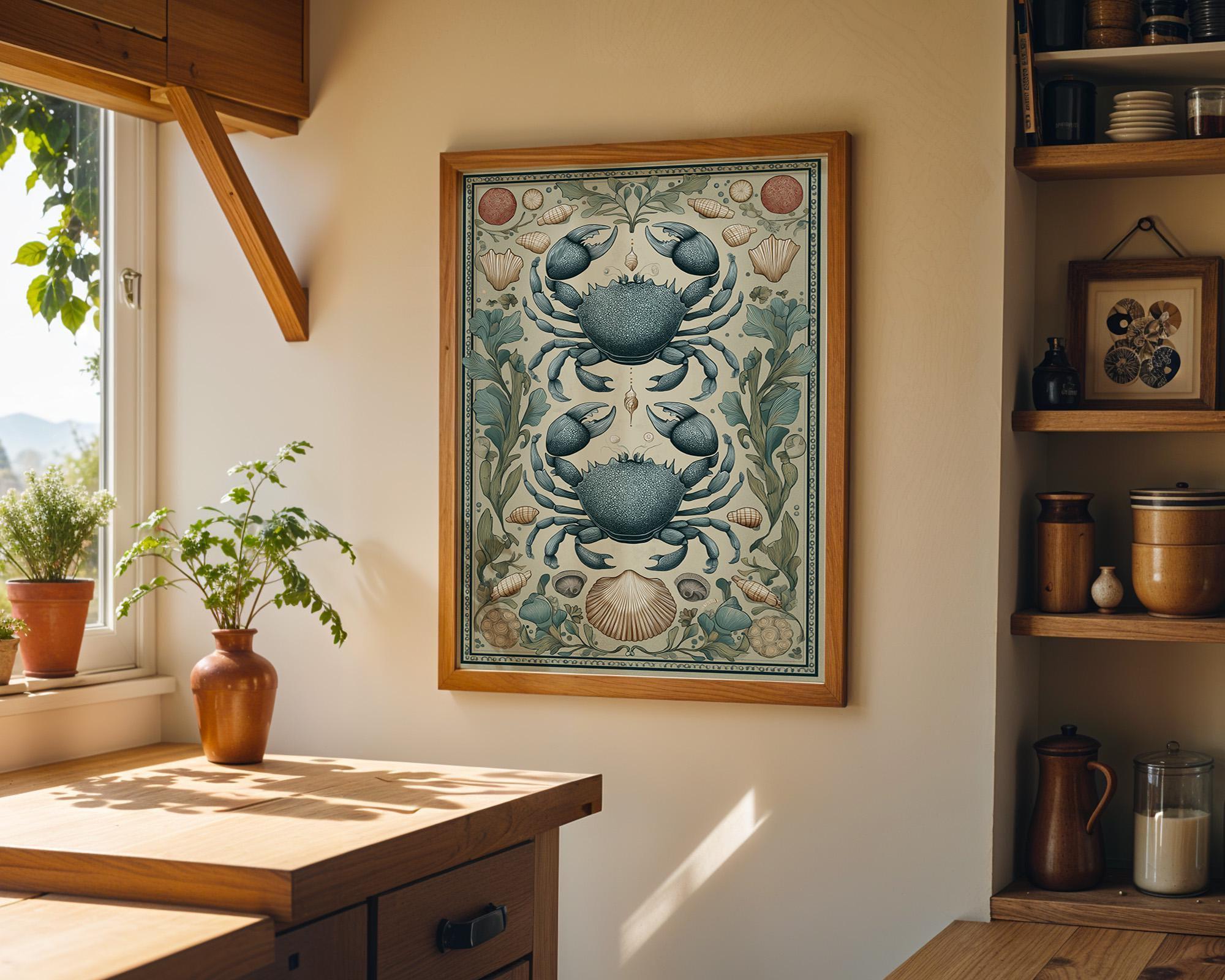 Coastal Crab Folk ArtNautical Beach House Sea Life Wall Art
