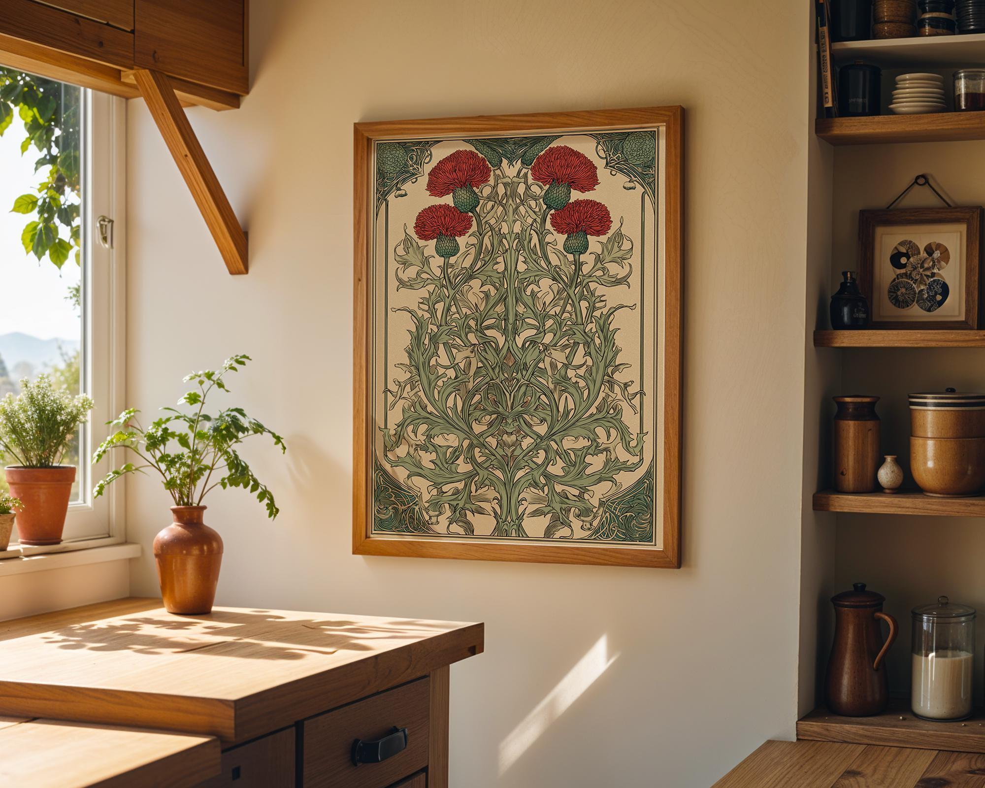 Art Nouveau Thistle Botanical William Morris Style Floral Vintage Botanical Wall Art