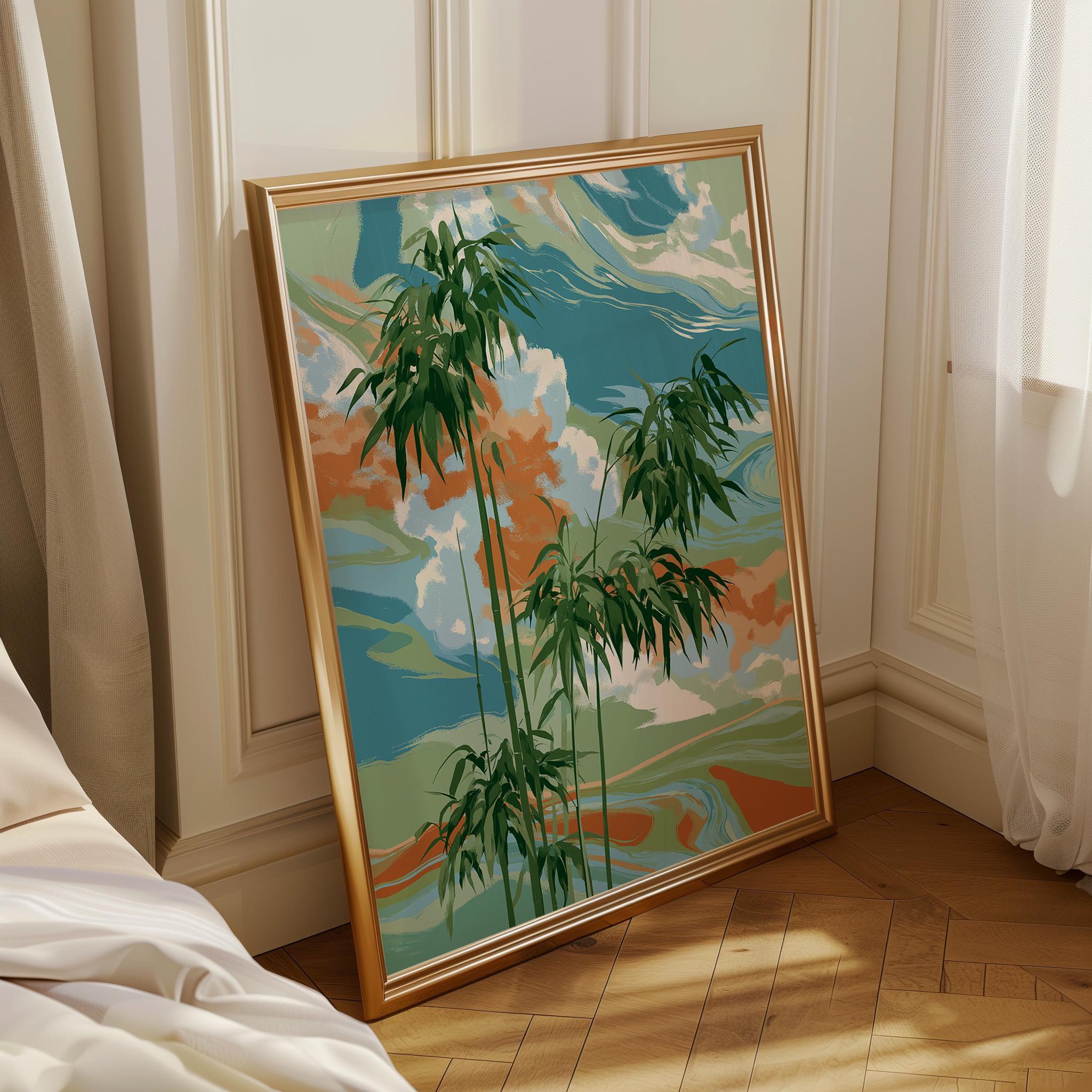 Abstract Bamboo Wall Art, Modern Botanical Japandi Poster, Zen Green Plant Decor (Framed Option)