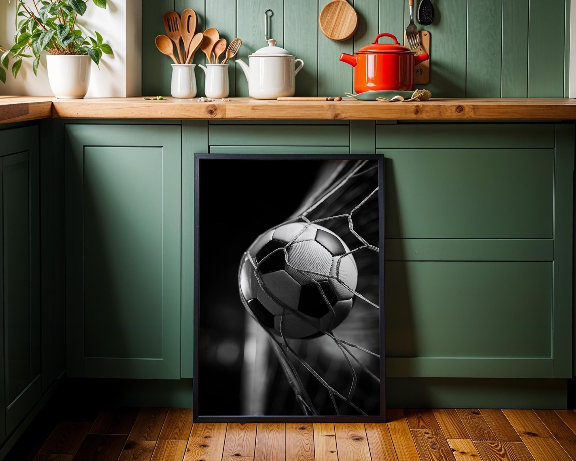 Football Soccer Goal Black & White Sports Photography Wall Art by The Wall Art Studio - physical