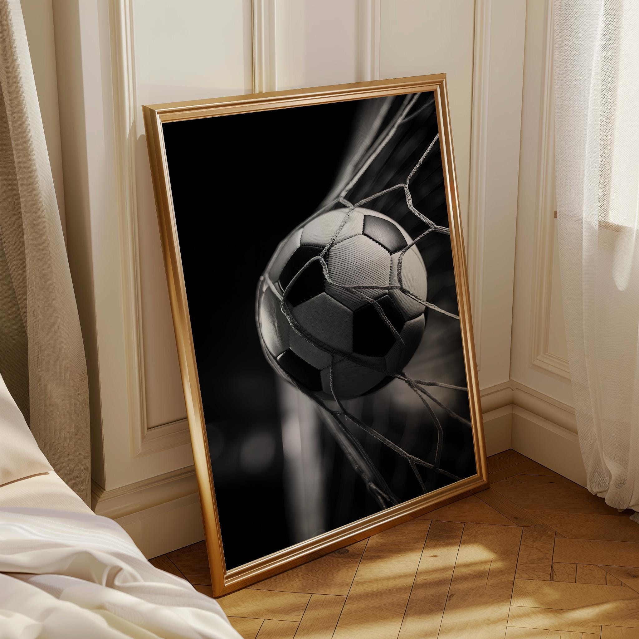 Football Soccer Goal Black & White Sports Photography Wall Art by The Wall Art Studio - physical
