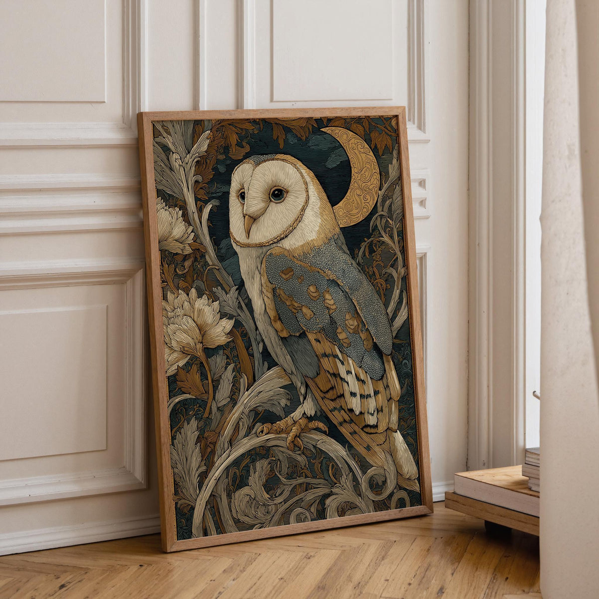 Art Nouveau Barn Owl Botanical William Morris Style Wall Art
