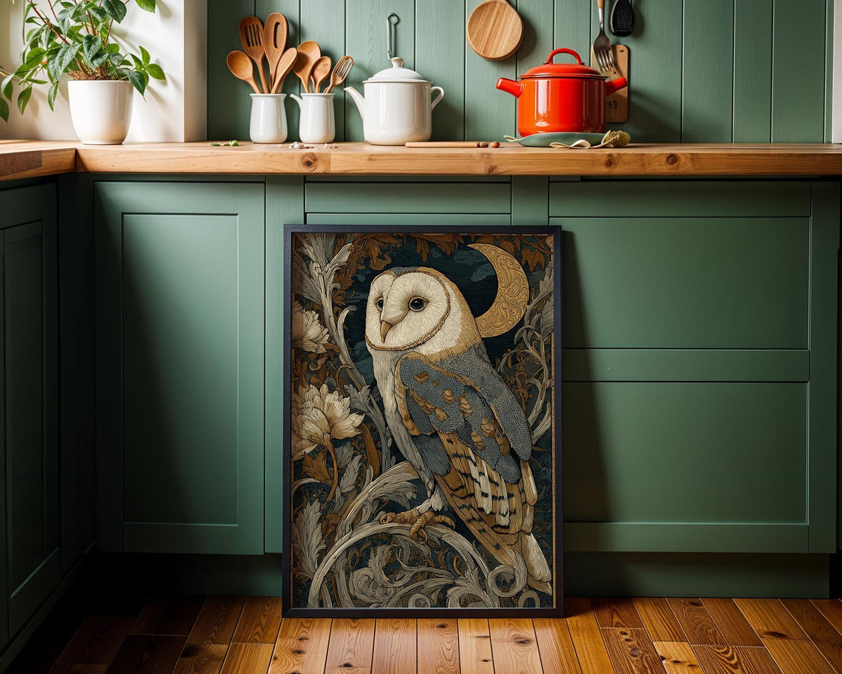 Art Nouveau Barn Owl Botanical William Morris Style Wall Art