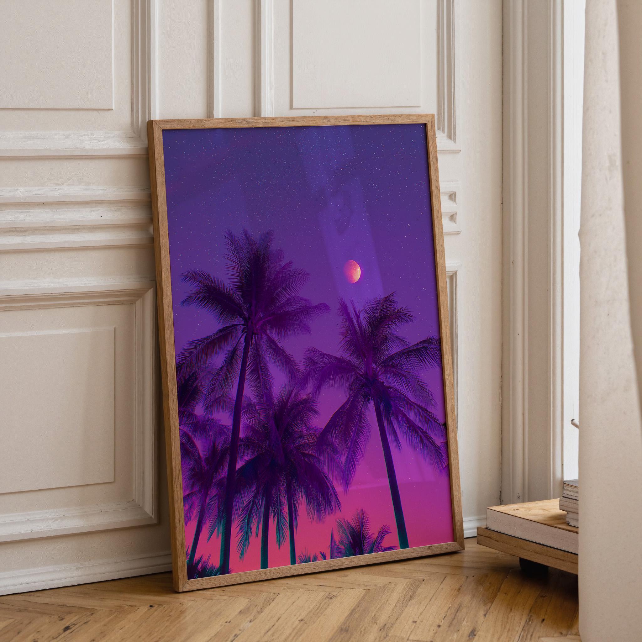 Vaporwave Palm Tree Neon Tropical Night Scene Wall Art by The Wall Art Studio