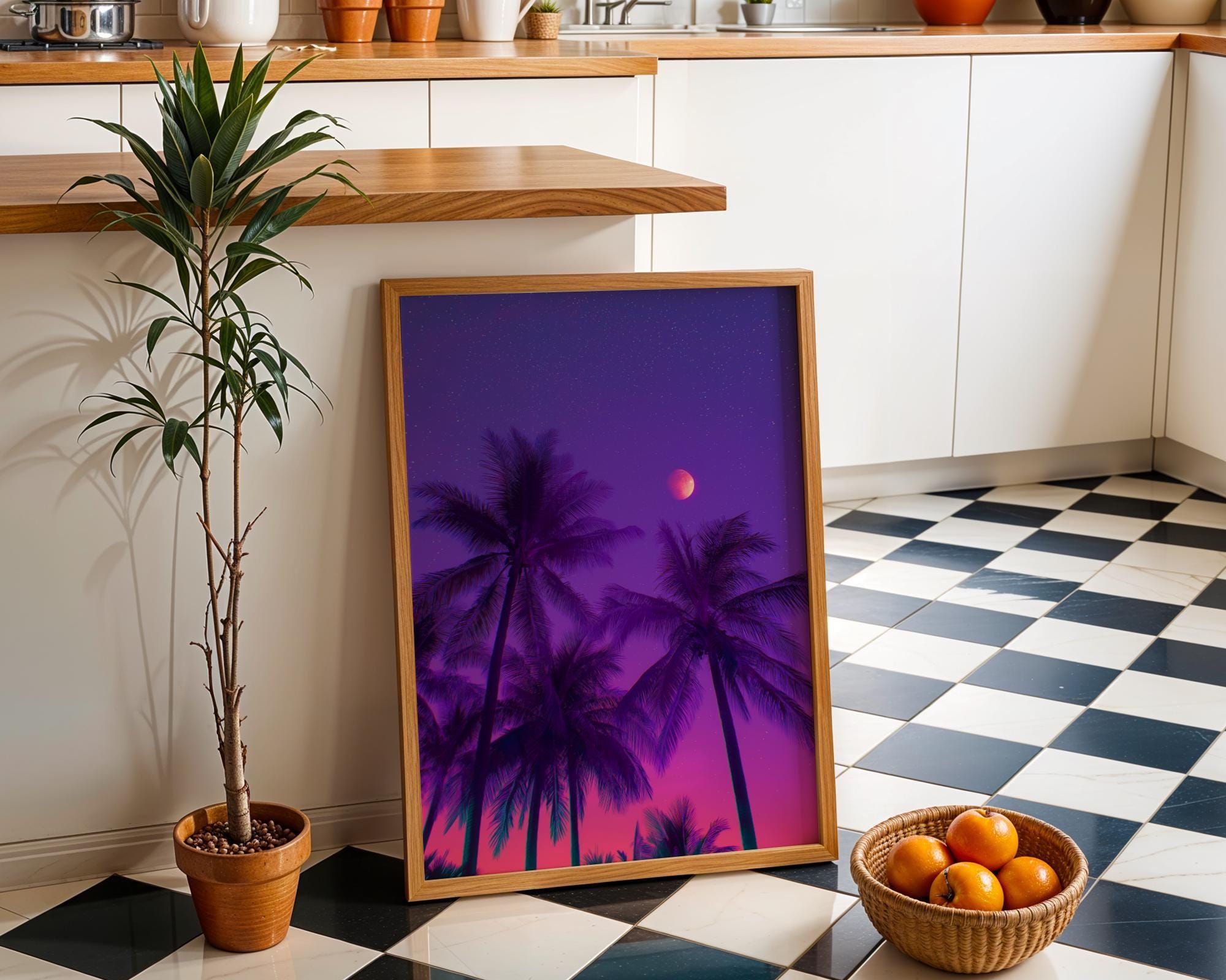 Vaporwave Palm Tree Neon Tropical Night Scene Wall Art by The Wall Art Studio