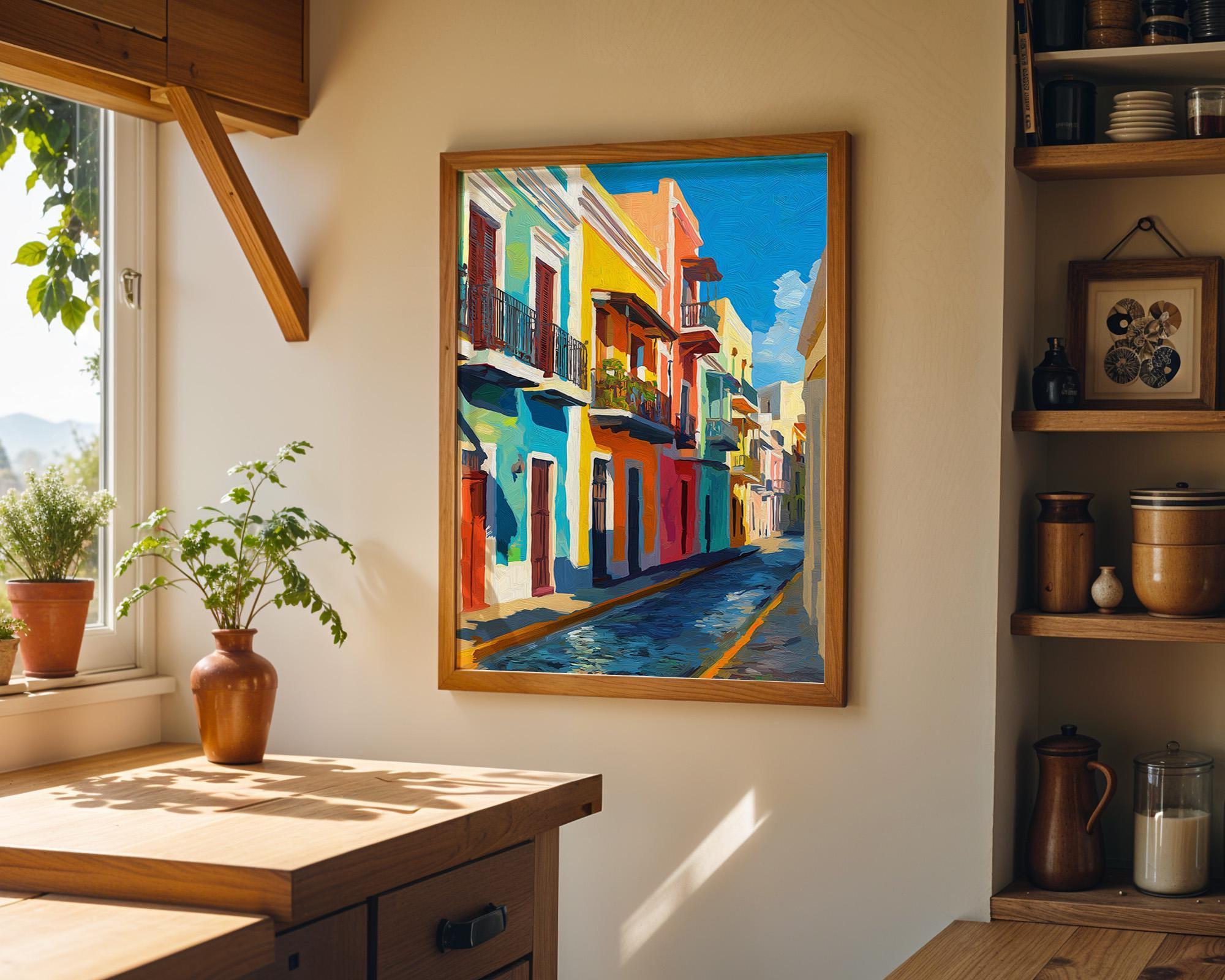 Puerto Rico Street Old San Juan Colorful Houses Wall Art by The Wall Art Studio - physical