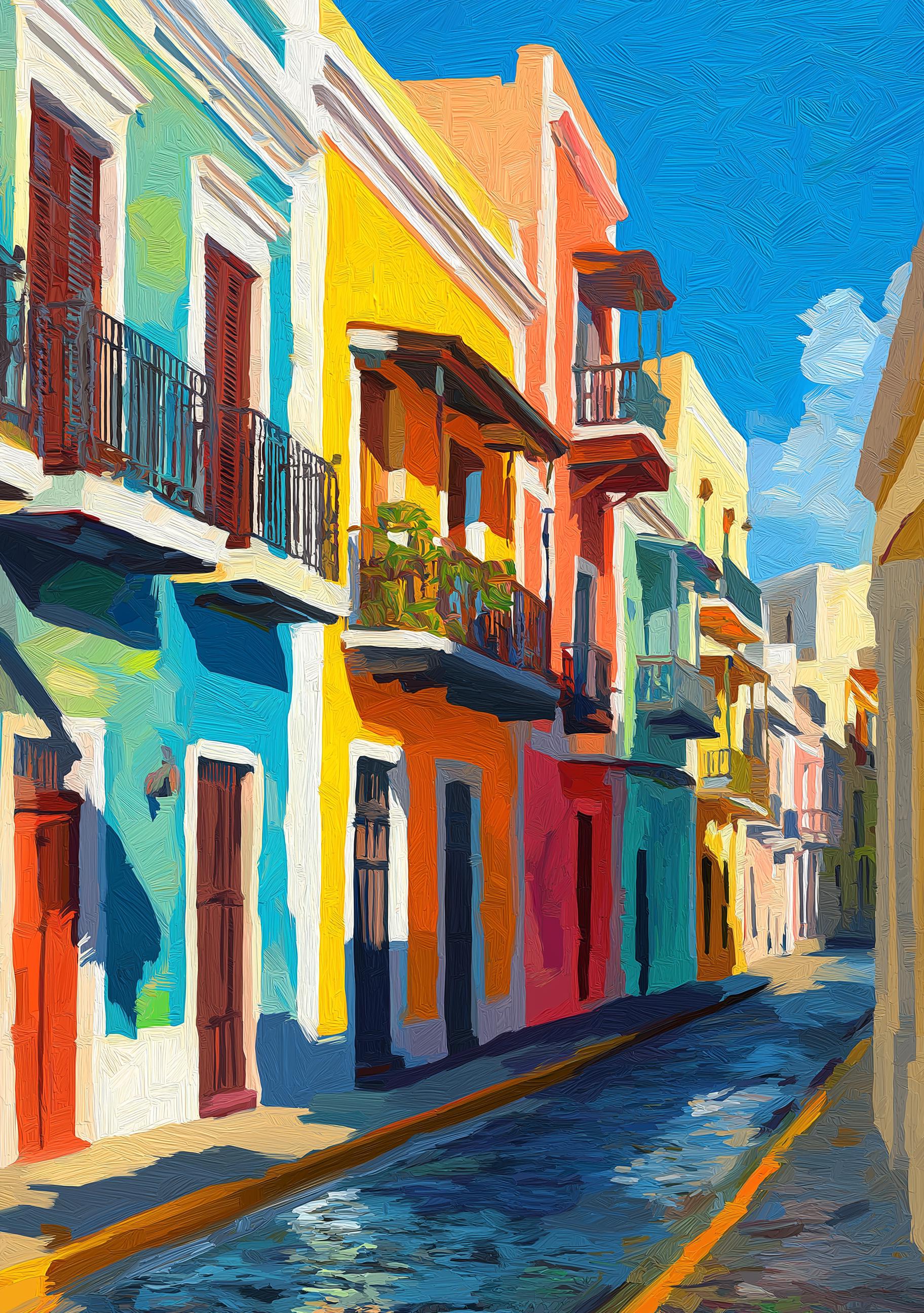 Puerto Rico Street Old San Juan Colorful Houses Wall Art by The Wall Art Studio - physical