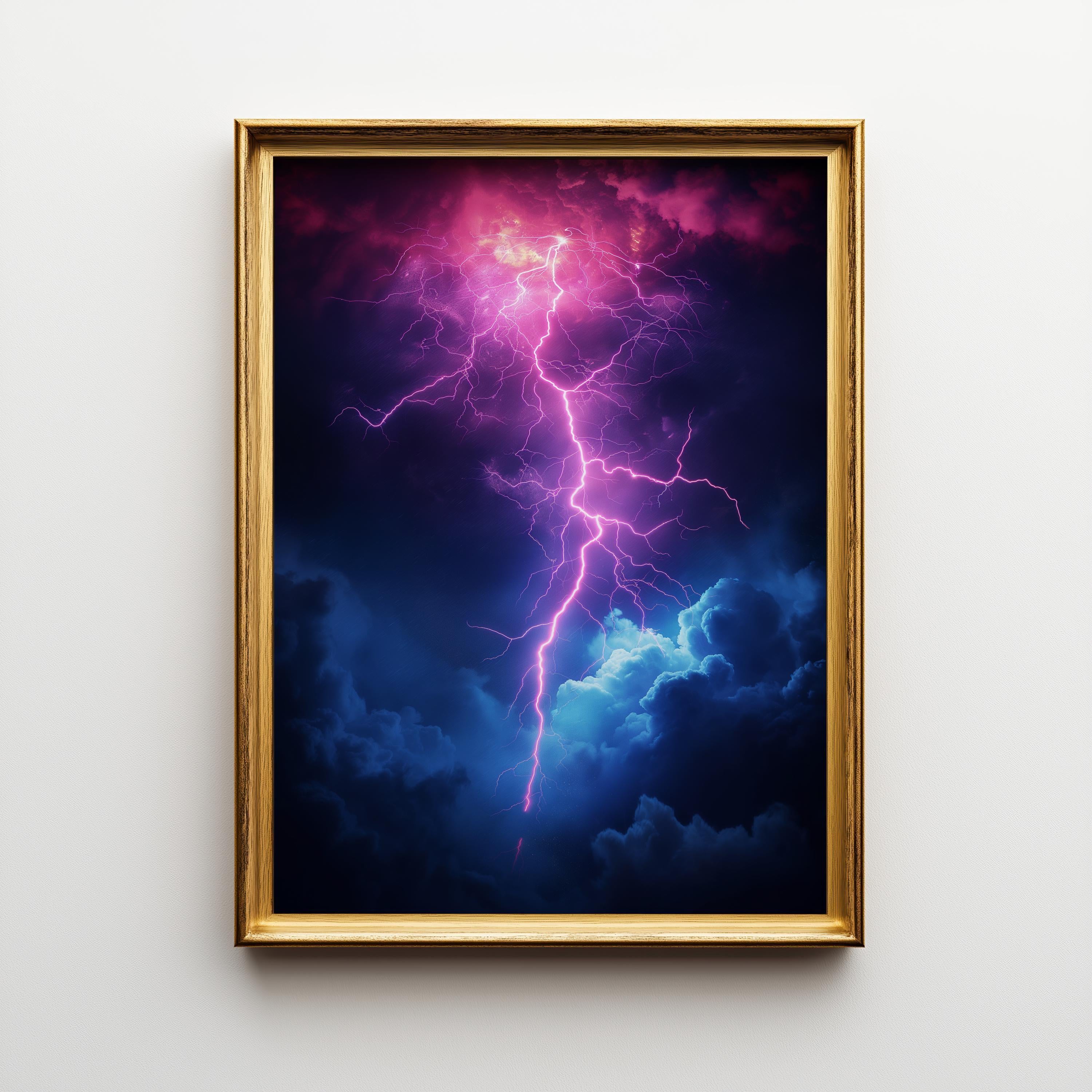 1980s Neon Lightning Retro Synthwave Storm Wall Art by The Wall Art Studio