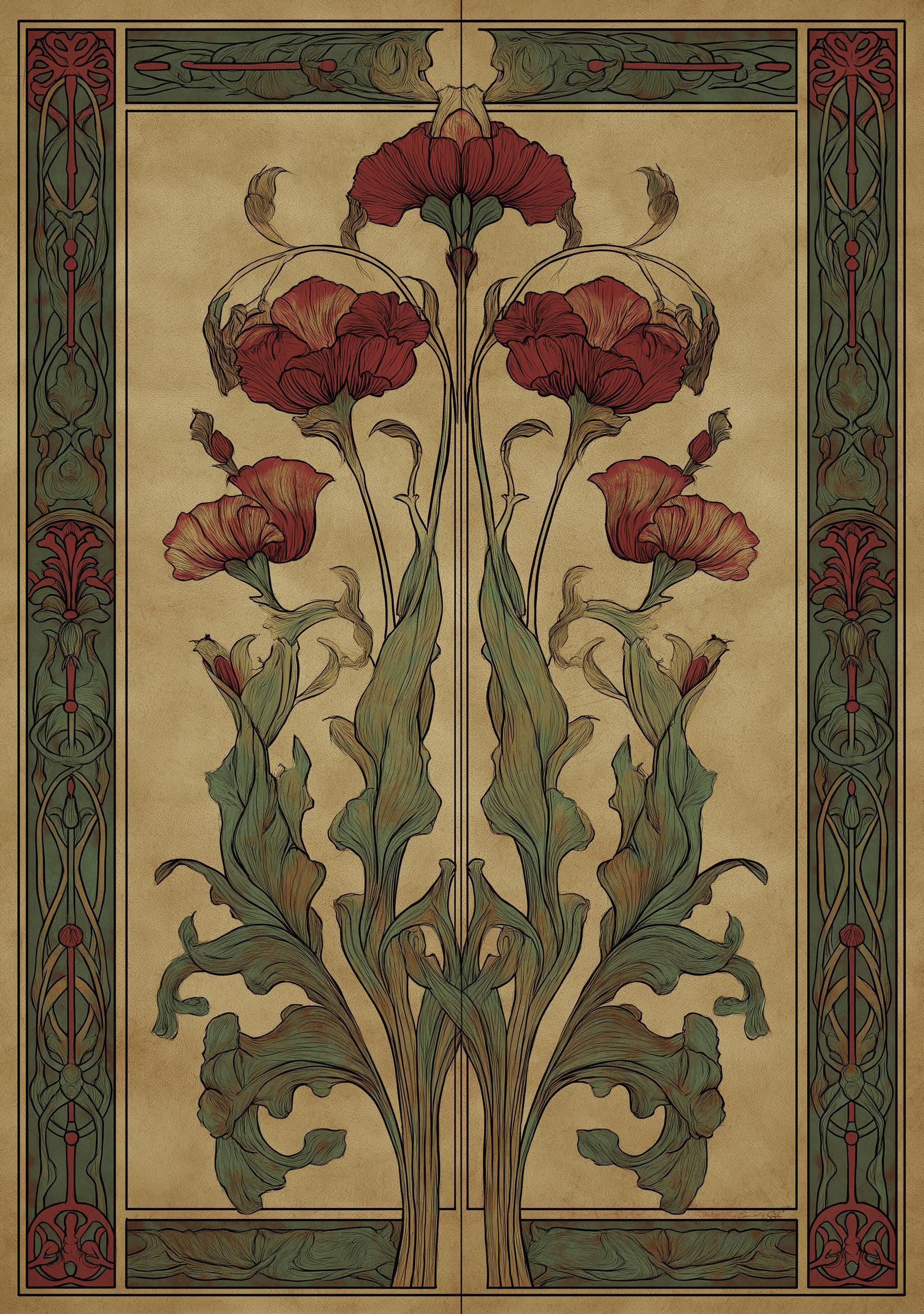 Art Nouveau Thistle Botanical William Morris Style Floral Wall Art