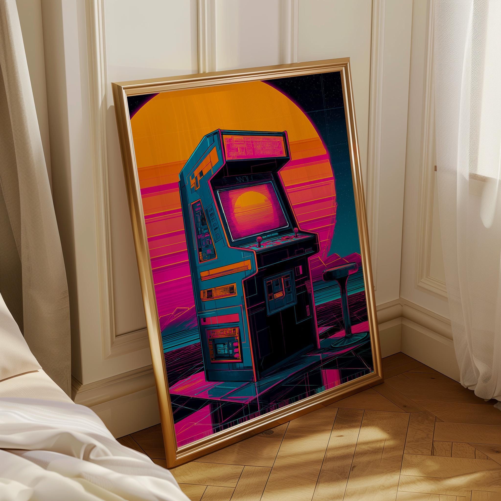 Neon Vaporwave Retro Arcade Machine Wall Art by The Wall Art Studio