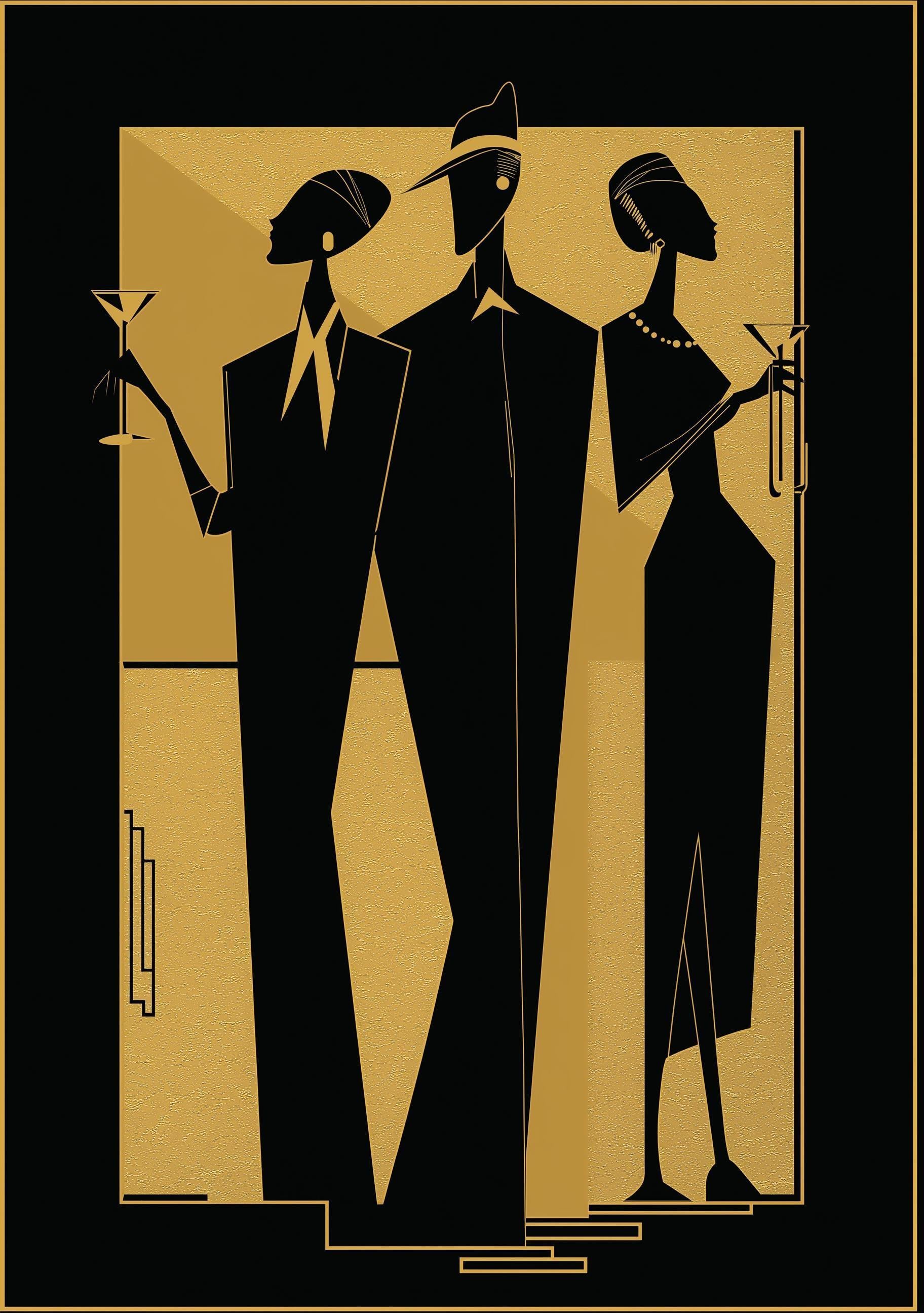 Black & Gold Art Deco Jazz Band Music Wall Art by The Wall Art Studio