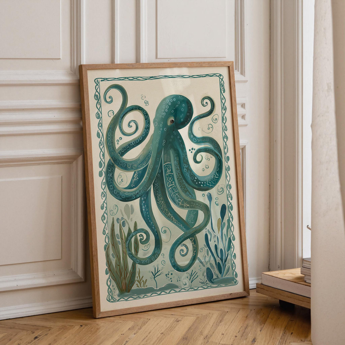 Teal Octopus Coastal Ocean Nautical Sea Life Wall Art