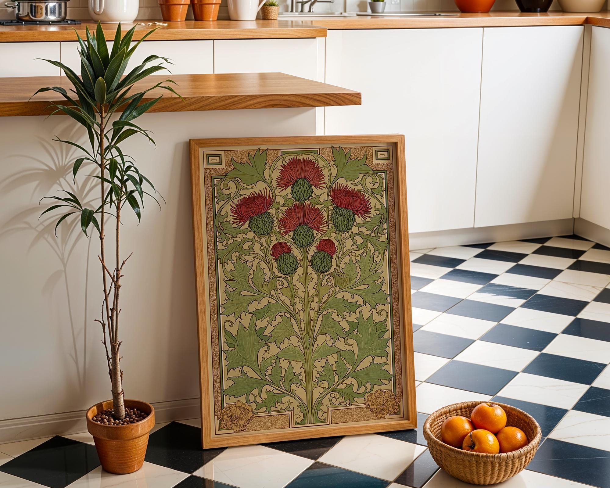 Art Nouveau Thistle William Morris Style Floral Wall Art
