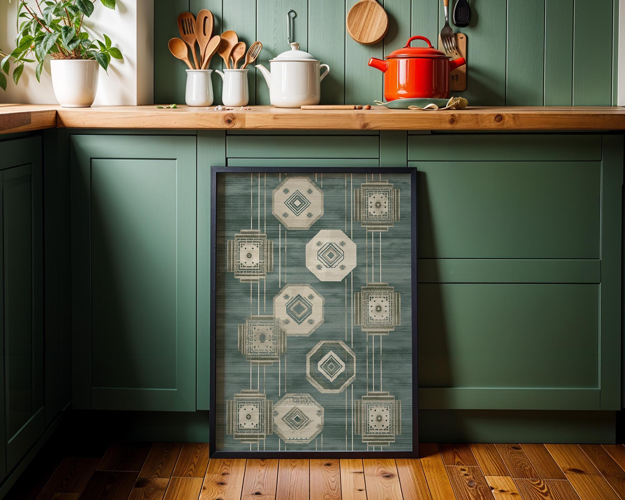 Islamic Geometric Arabic Pattern Green Moroccan Wall Art by The Wall Art Studio