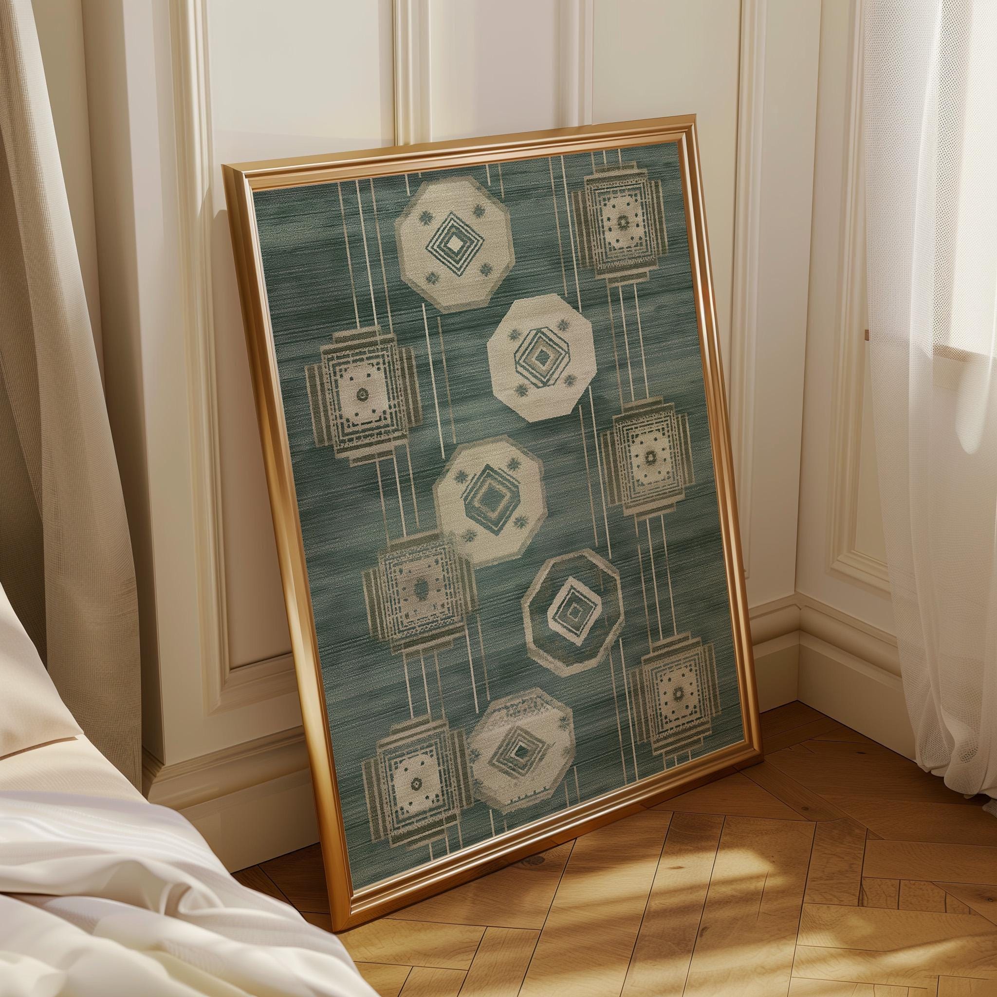 Islamic Geometric Arabic Pattern Green Moroccan Wall Art by The Wall Art Studio