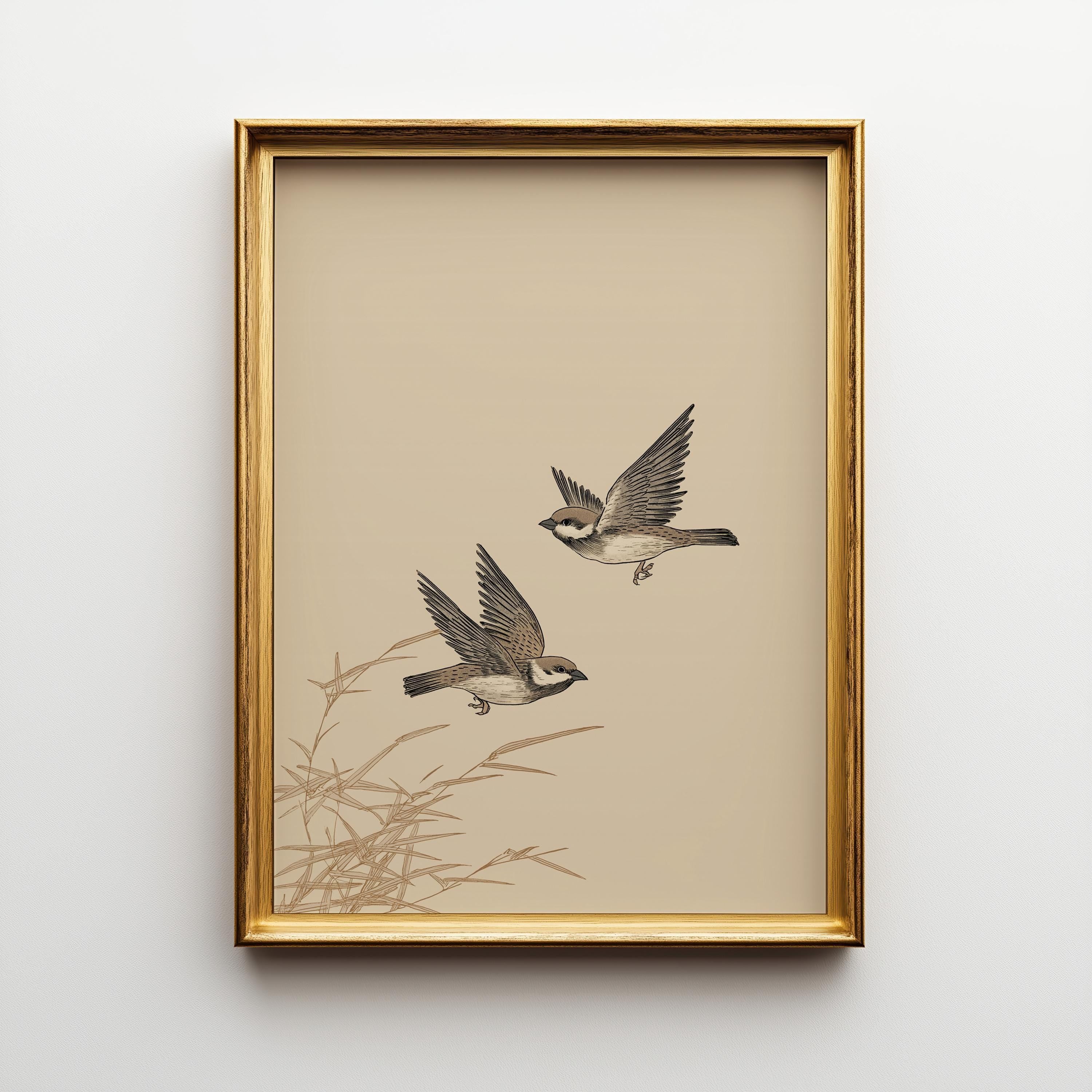 Japanese Sparrow Ink Minimalist Japandi Wall Art by The Wall Art Studio