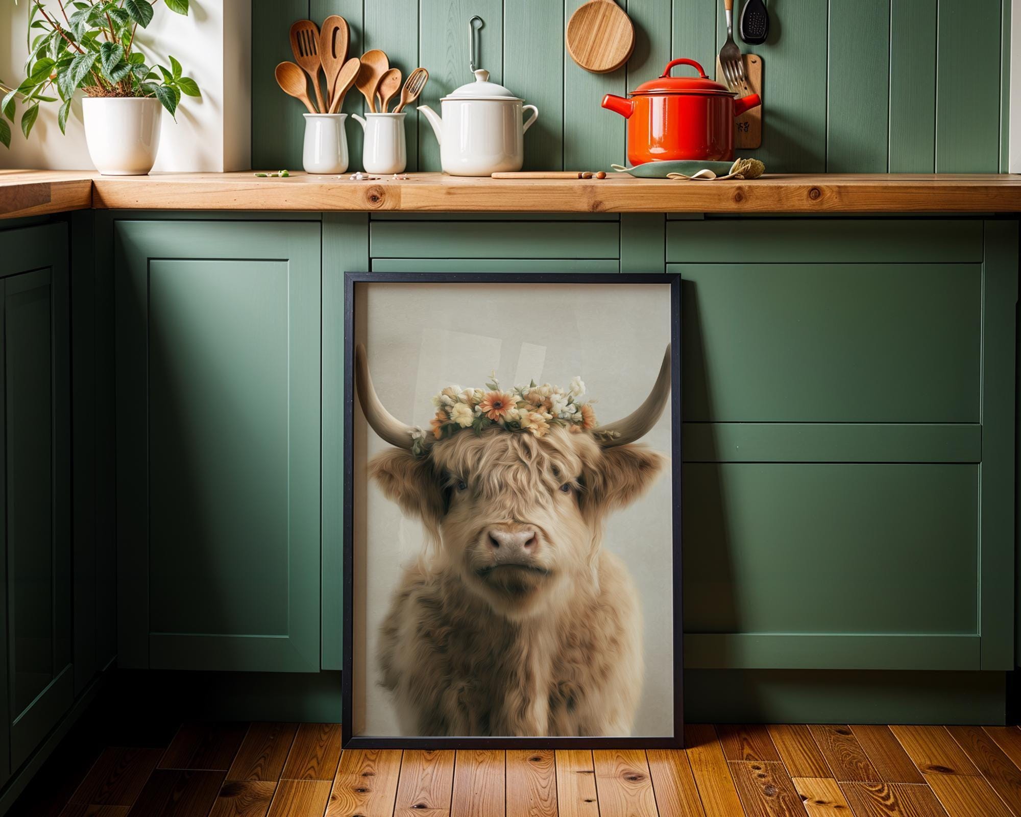Highland Cow Wall Art Print | Rustic Farmhouse Animal Poster | Scottish Highland Cattle Artwork | Country Home Décor |