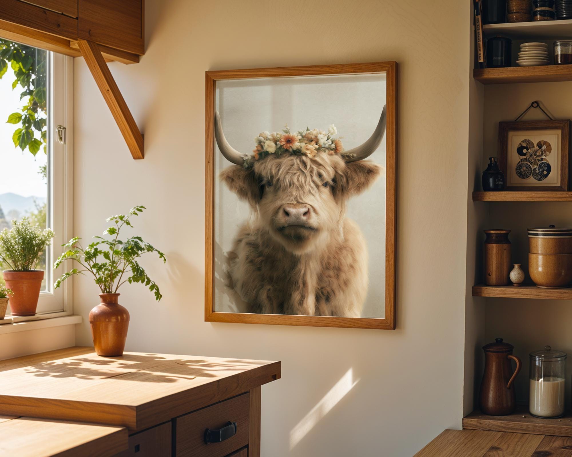 Highland Cow Wall Art Print | Rustic Farmhouse Animal Poster | Scottish Highland Cattle Artwork | Country Home Décor |