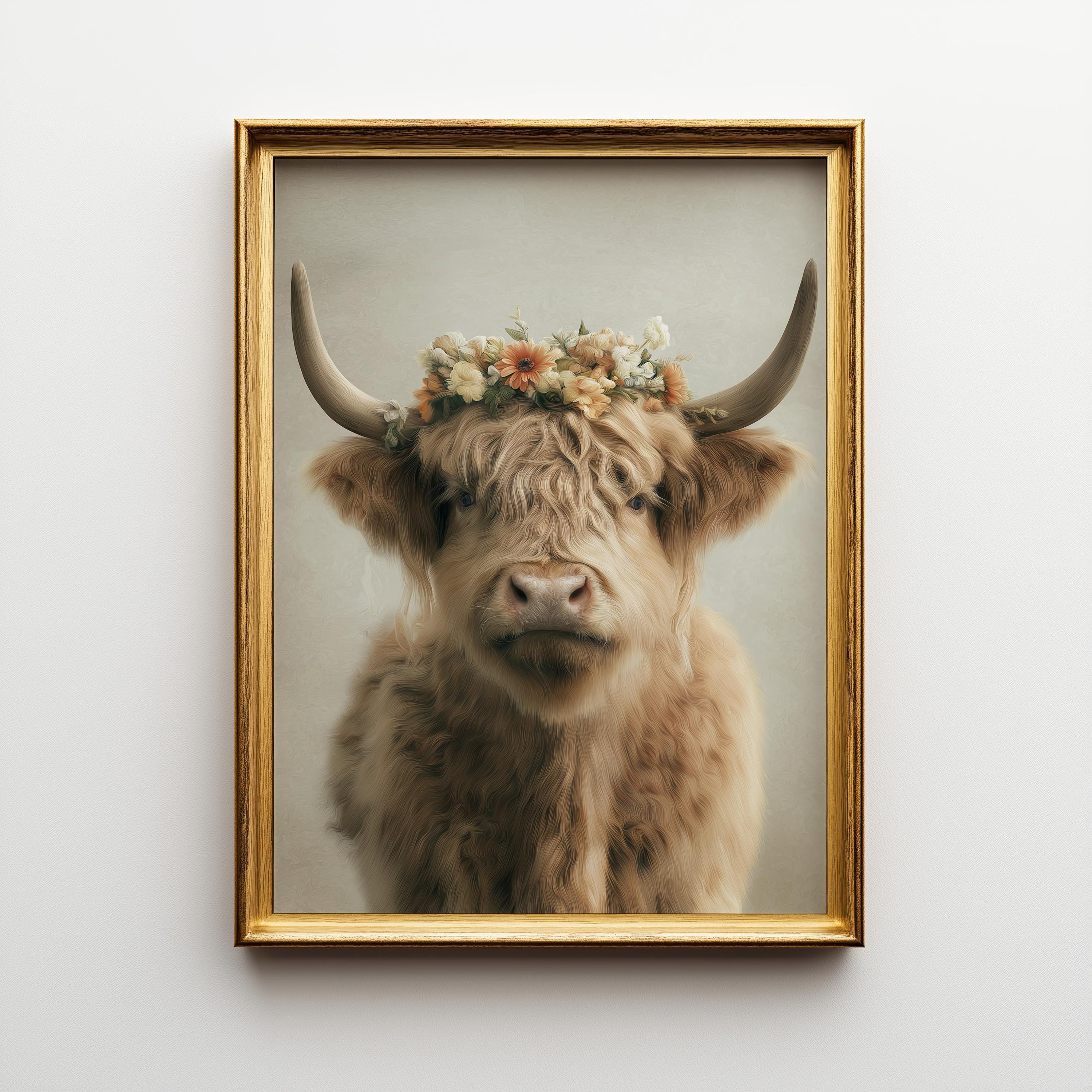 Highland Cow Wall Art Print | Rustic Farmhouse Animal Poster | Scottish Highland Cattle Artwork | Country Home Décor |