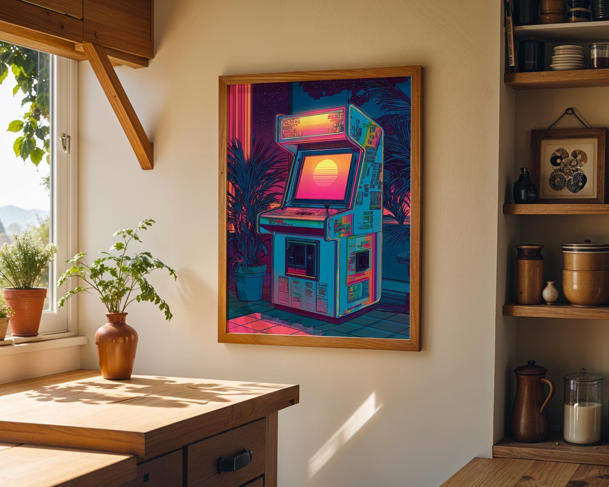 Retro Arcade Machine Synthwave Gaming Wall Art by The Wall Art Studio