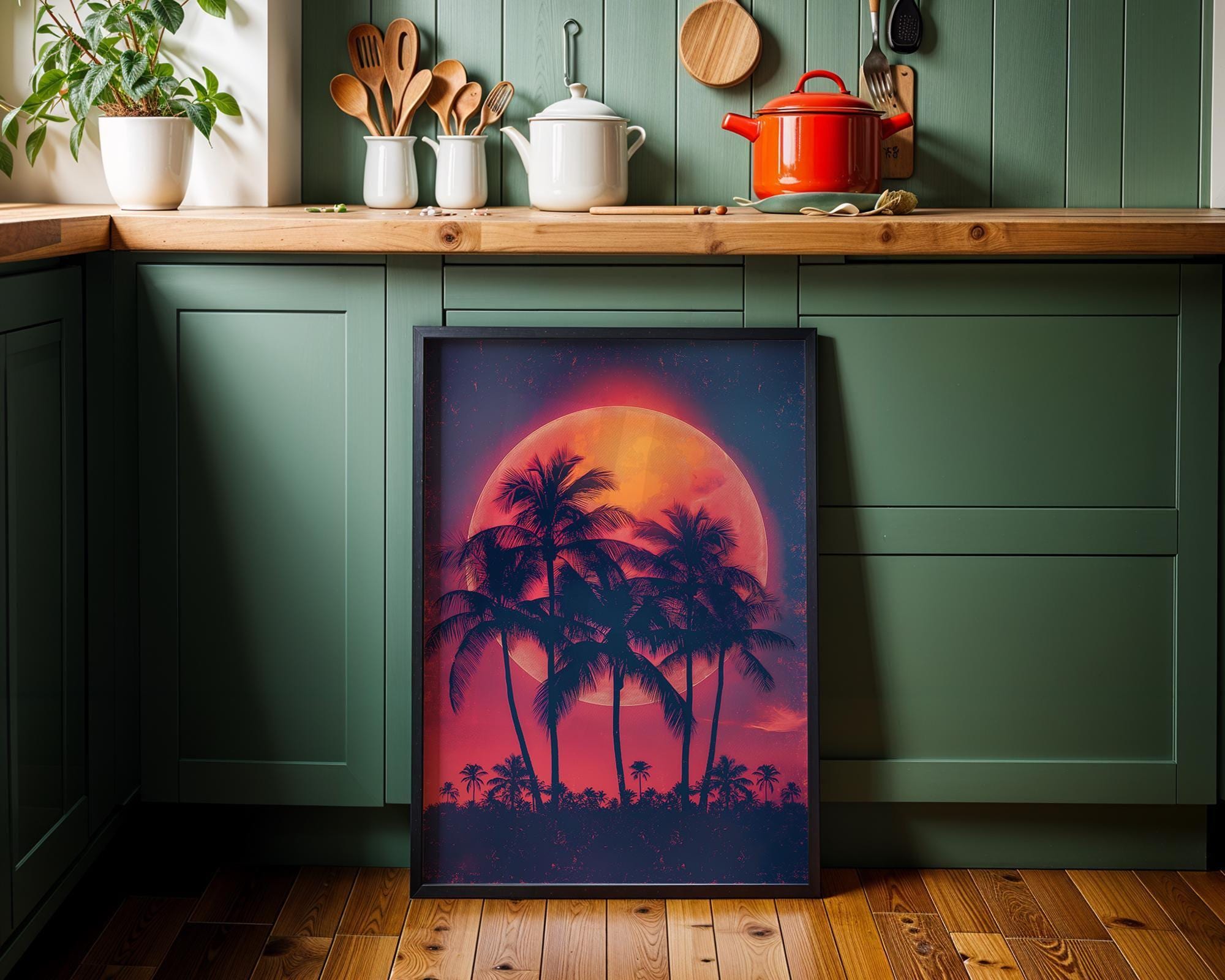 1980s Miami Sunset Synthwave Palm Tree Wall Art by The Wall Art Studio