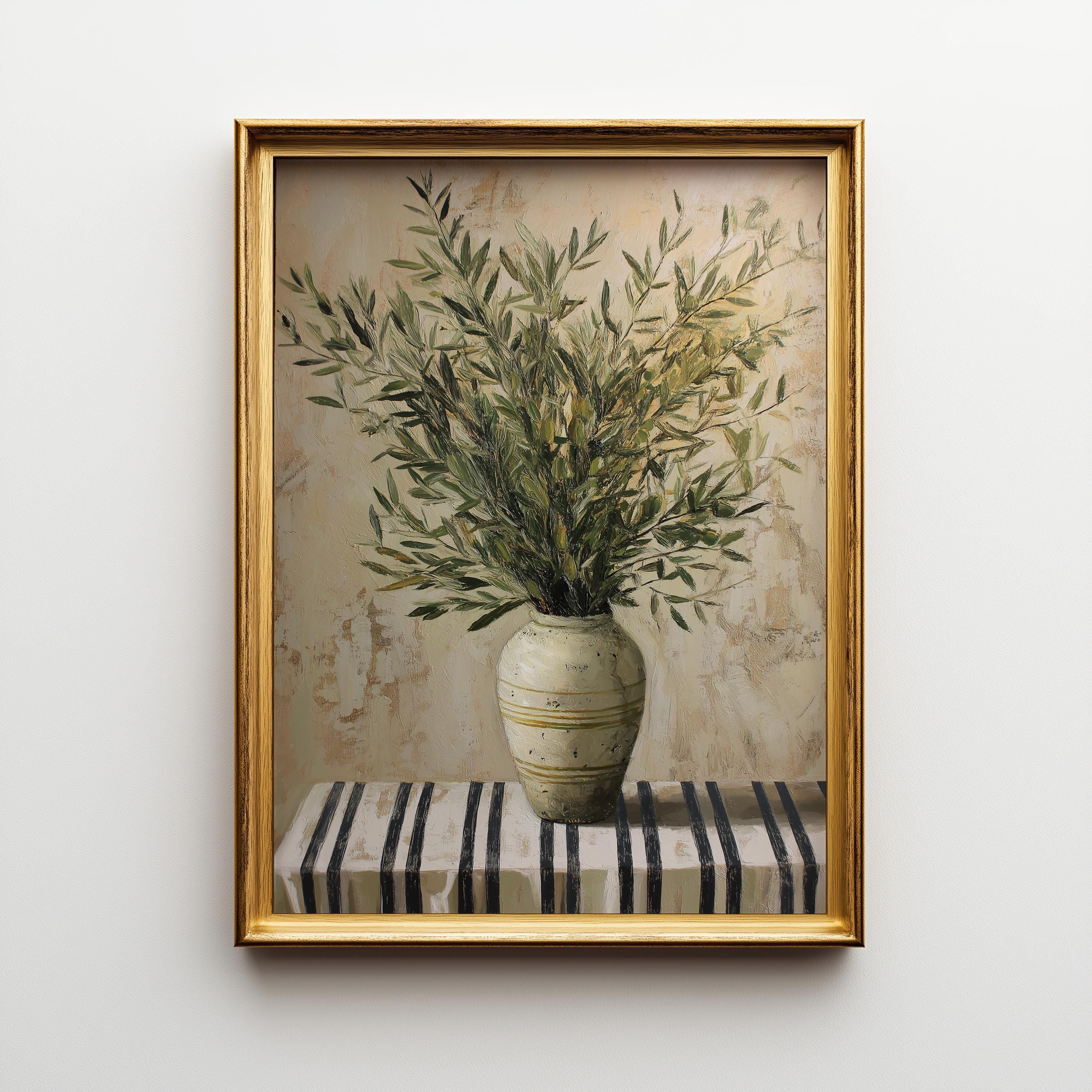 Rustic Mediterranean Olive Branch Vase Wall Art by The Wall Art Studio - physical
