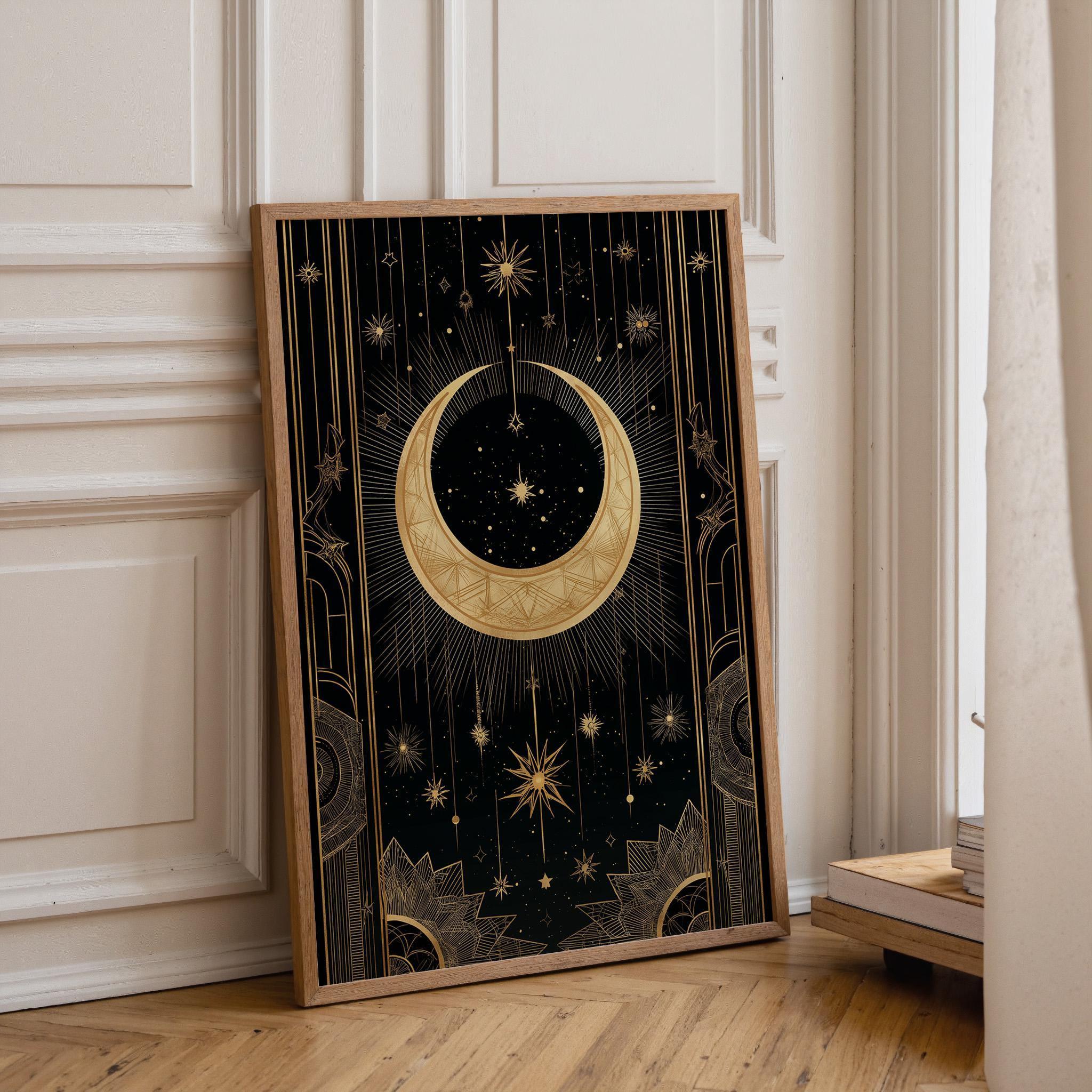 Black & Gold Moon Celestial Night Sky Wall Art by The Wall Art Studio