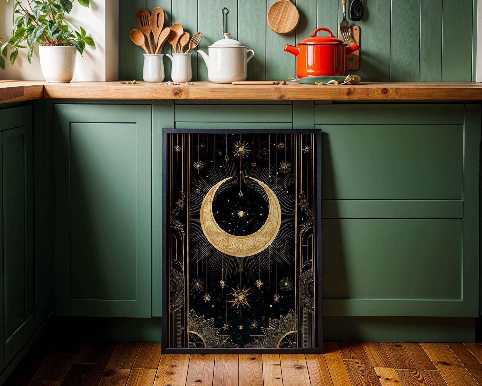 Black & Gold Moon Celestial Night Sky Wall Art by The Wall Art Studio