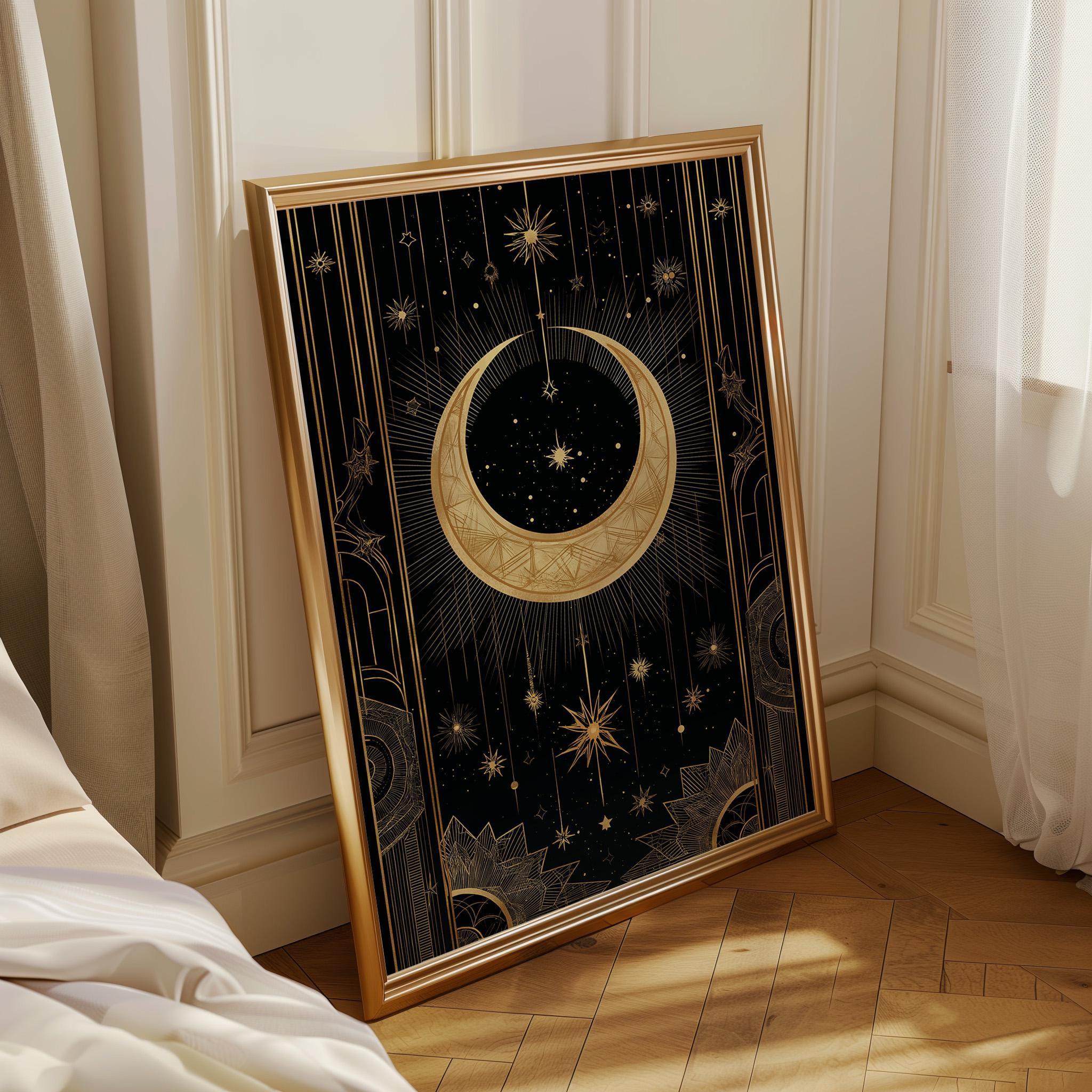 Black & Gold Moon Celestial Night Sky Wall Art by The Wall Art Studio